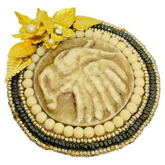 NEVA BURBA signed vintage artisan glass beaded designer brooch