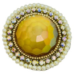 NEVA BURBA signed vintage artisan glass rhinestones pearls designer brooch
