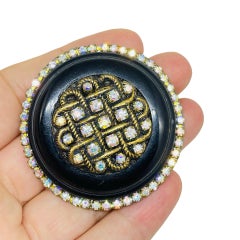 NEVA BURBA signiert Vintage Kunsthandwerker Harz Strass Designer Brosche