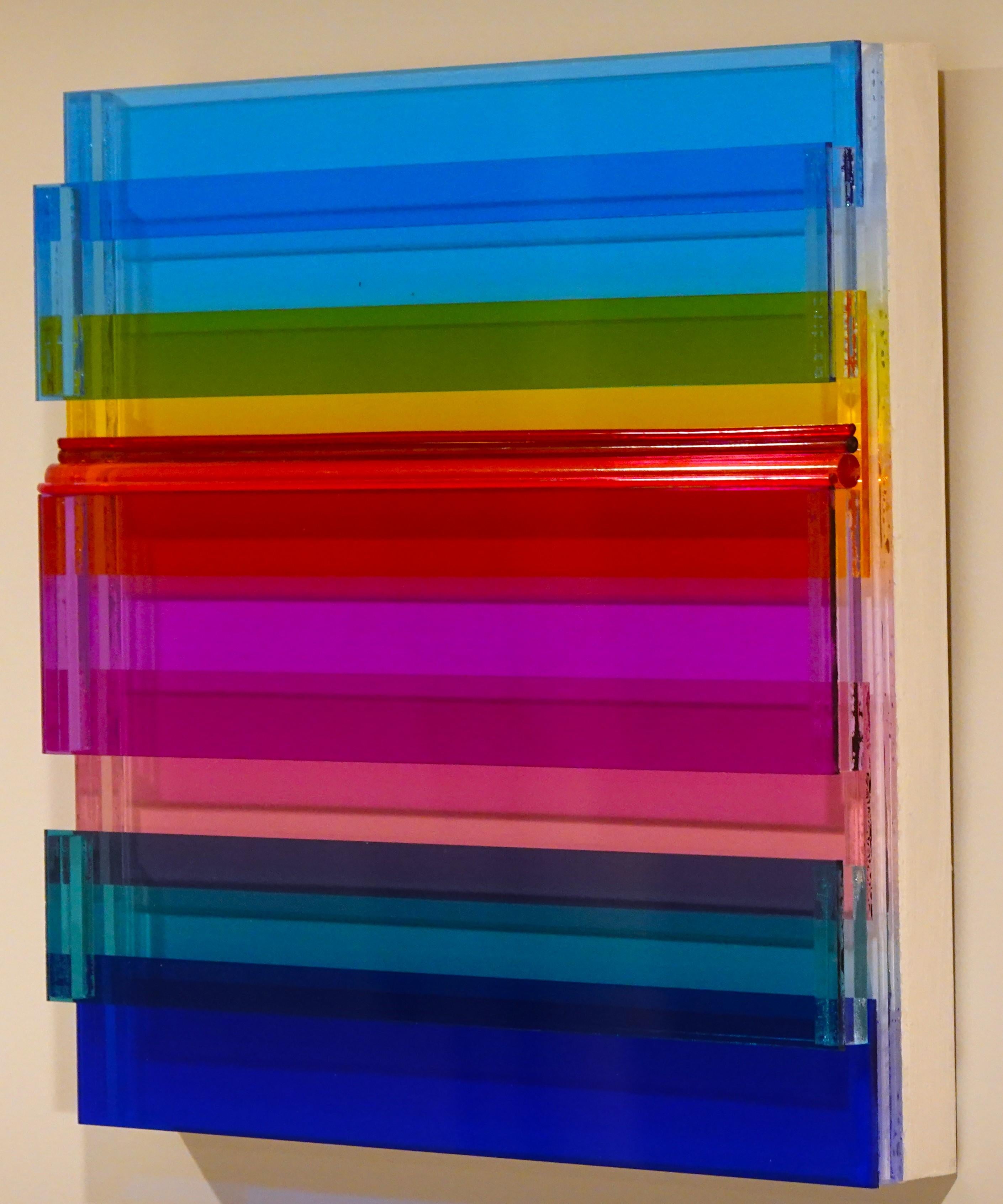 Cielos Azules, Plexiglás, Escultura de Pared, Azules, Colorido, Dimensional, Único - Abstract Sculpture Marrón de Neva Delihas Setlow
