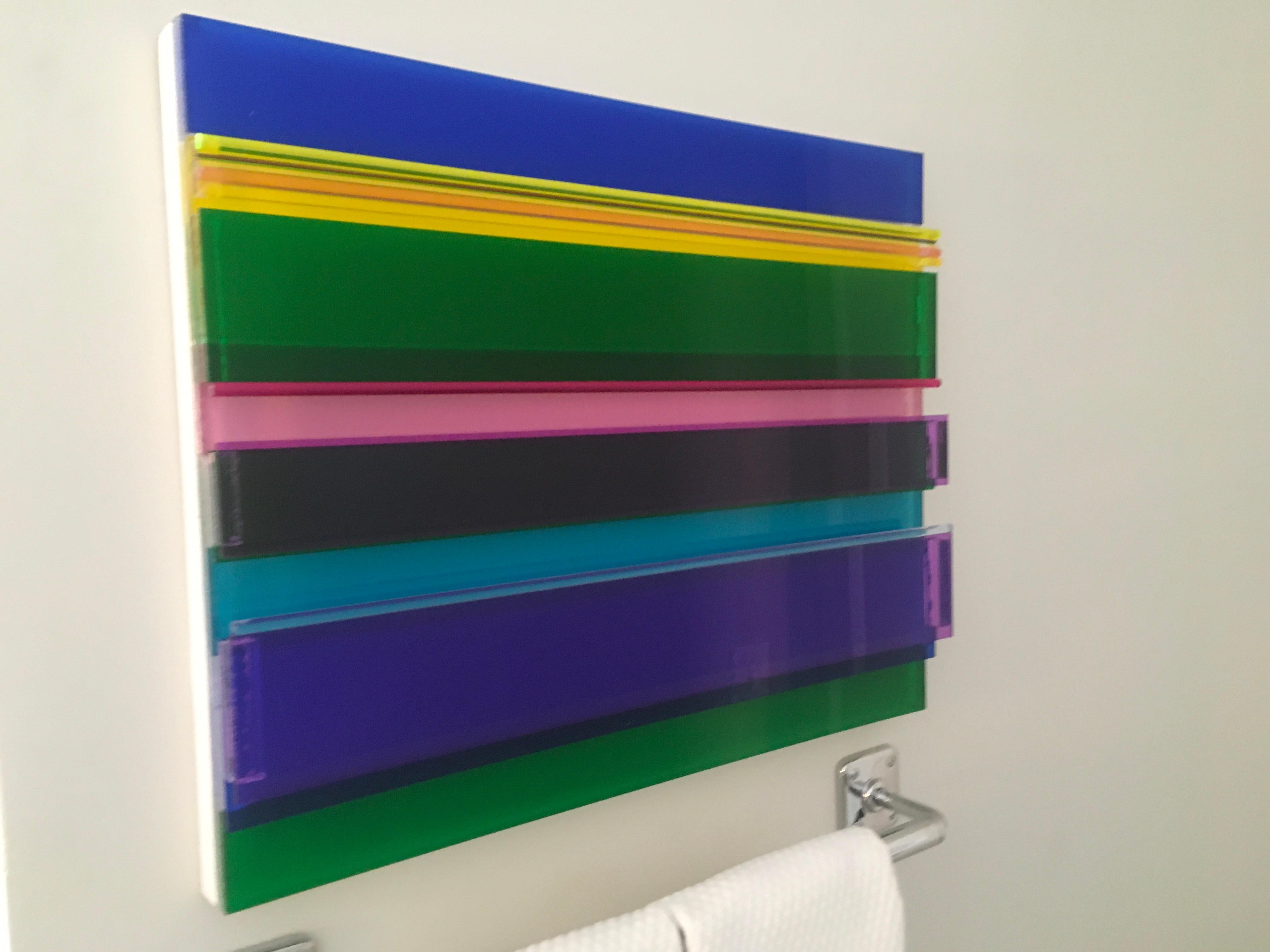 Daffodil Sunrise, Plexiglass, Wall Sculpture, Colorful, Dimensional - Black Abstract Sculpture by Neva Delihas Setlow