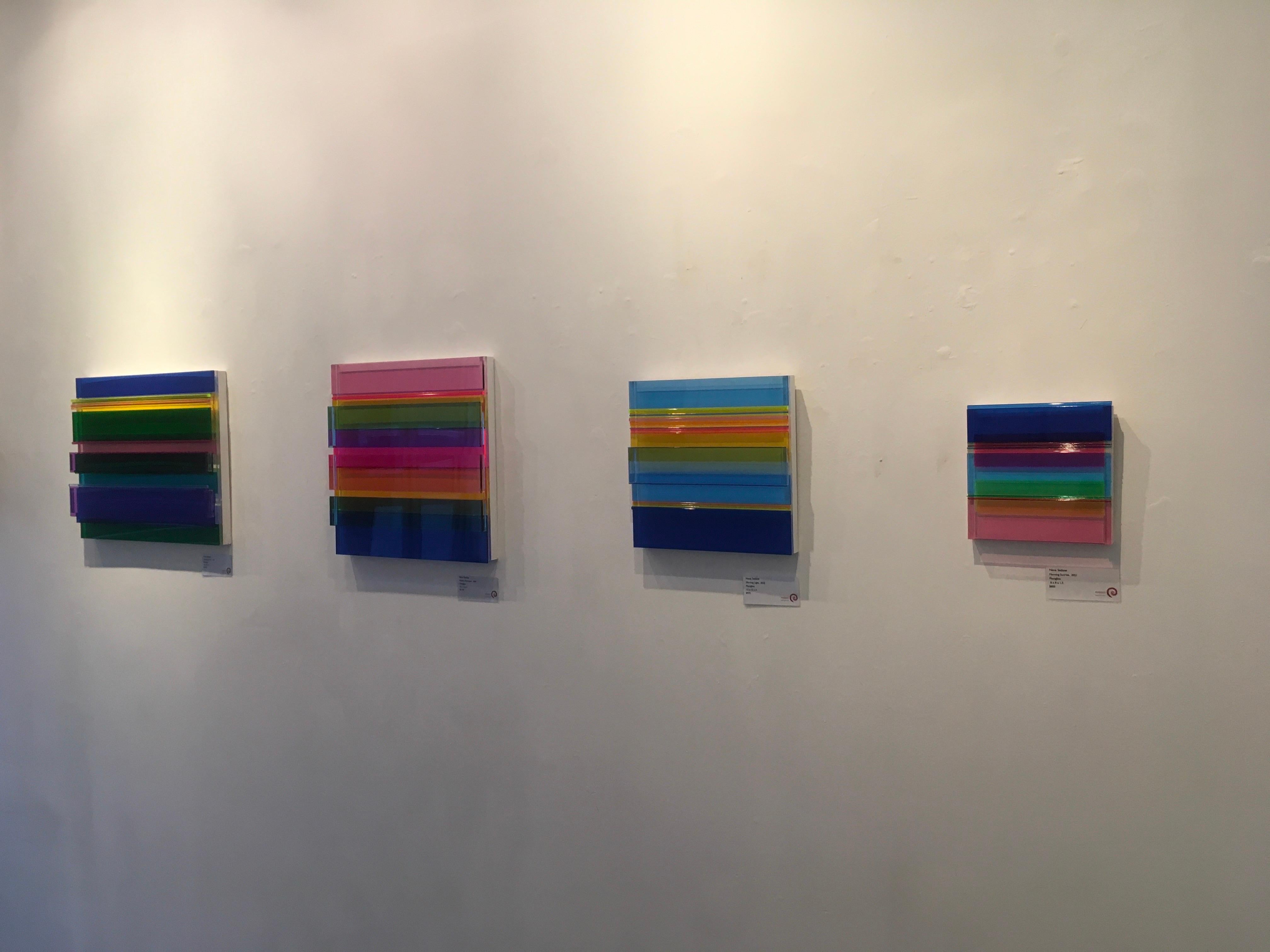 Morning Light, Plexiglass, Wall Sculpture, Colorful, Dimensional, Blues, Unique For Sale 7