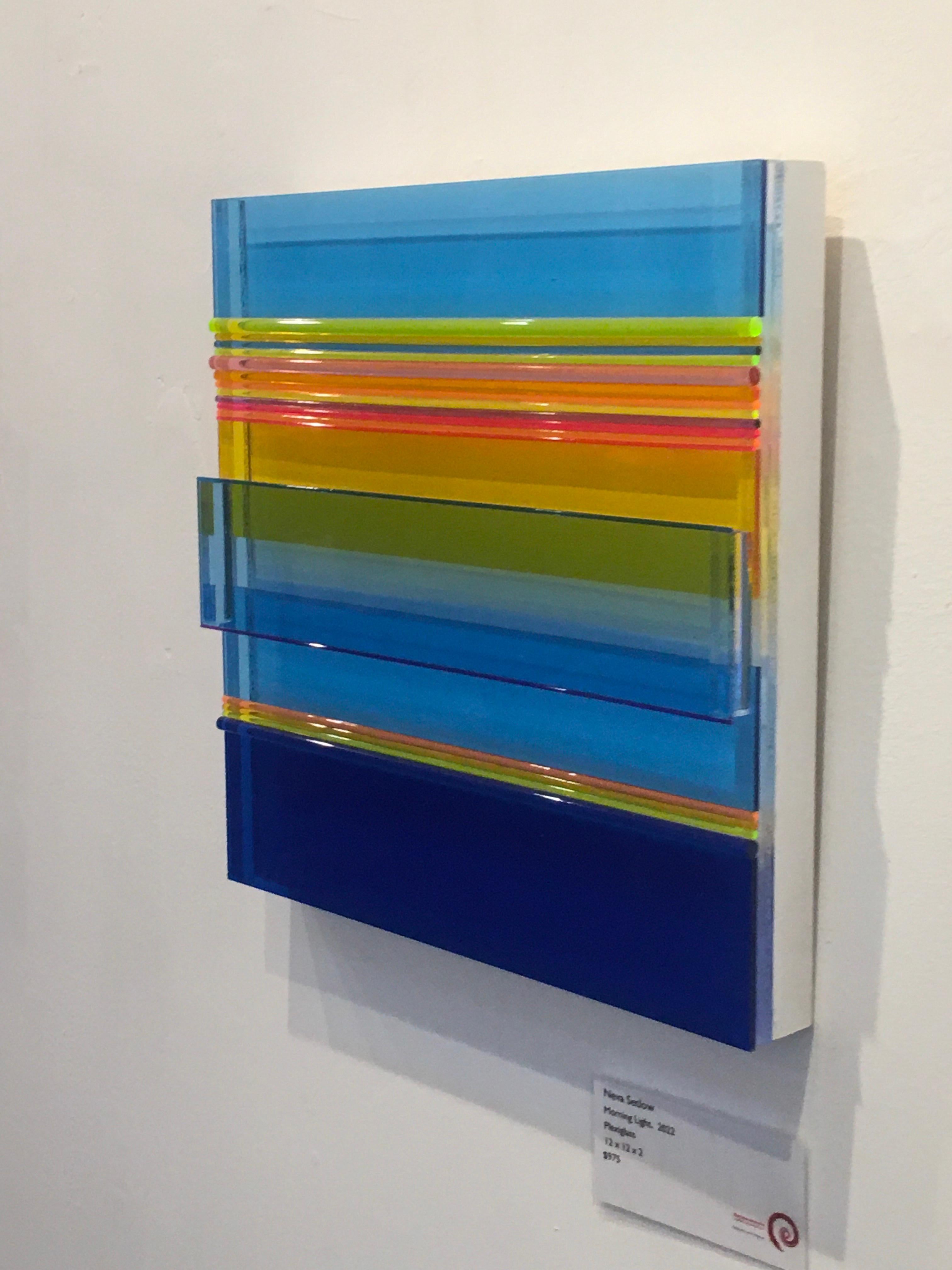 Morning Light, Plexiglass, Wall Sculpture, Colorful, Dimensional, Blues, Unique For Sale 3