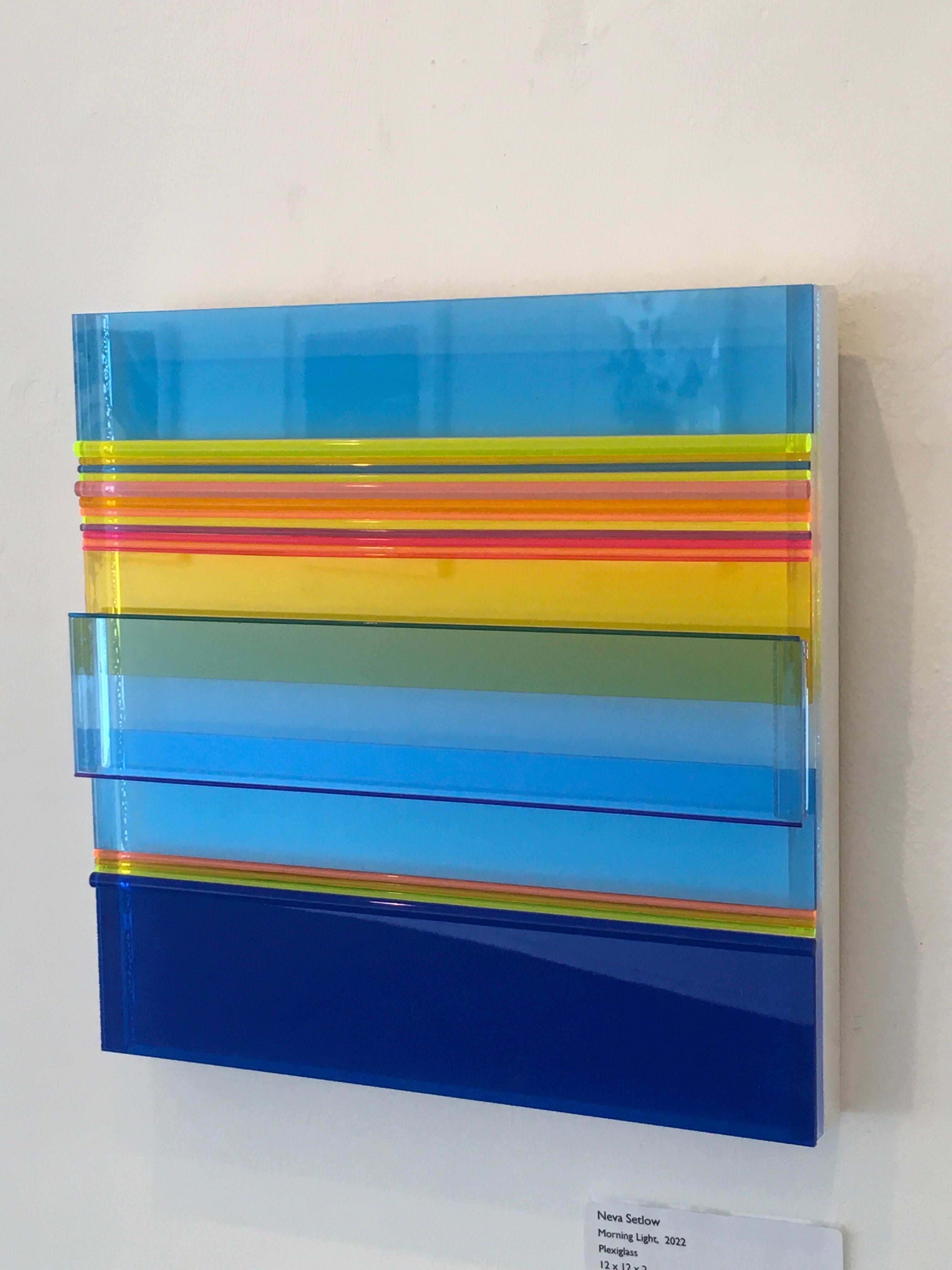 Morning Light, Plexiglass, Wall Sculpture, Colorful, Dimensional, Blues, Unique For Sale 4