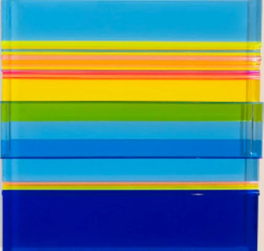 Luz Matinal, Plexiglás, Escultura de Pared, Colorido, Dimensional, Azules, Único