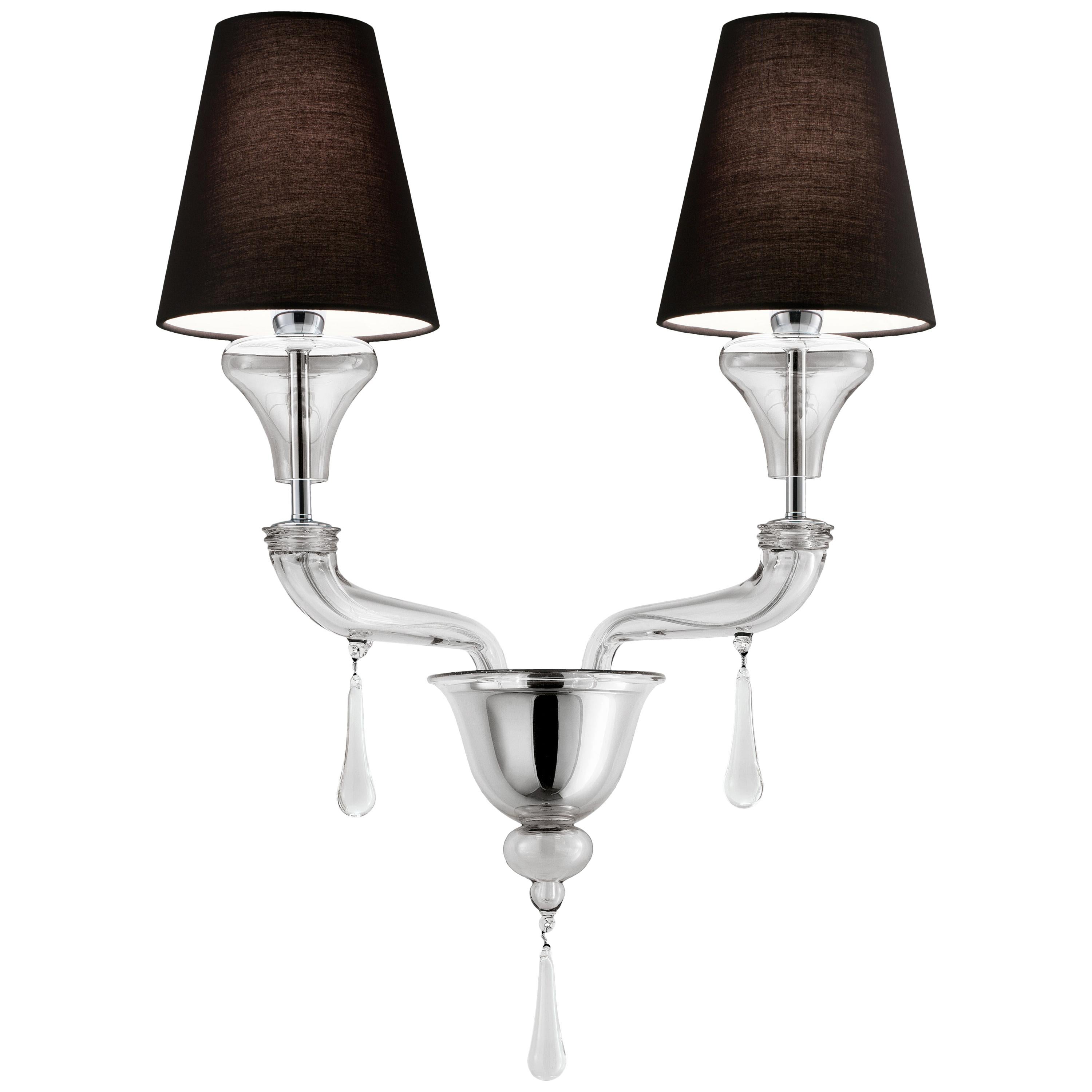 Clear (Crystal_CC) Nevada 5549 02 Wall Scone in Glass with Black Shade, by Barovier&Toso