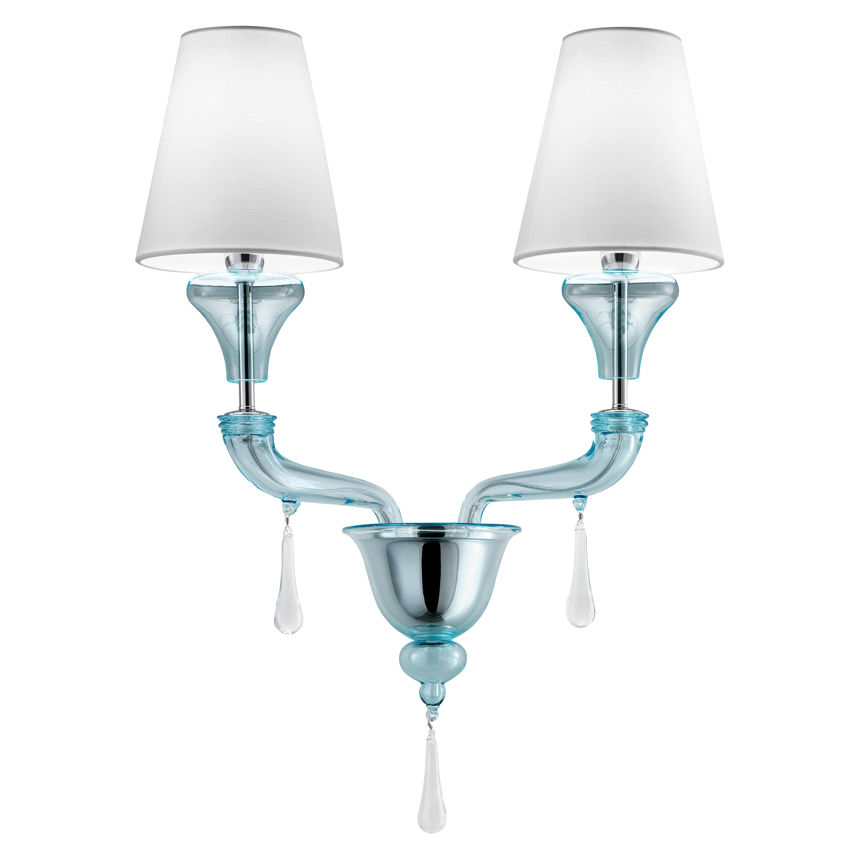 Blue (Aquamarine_AQ) Nevada 5549 02 Wall Scone in Glass with White Shade, by Barovier&Toso