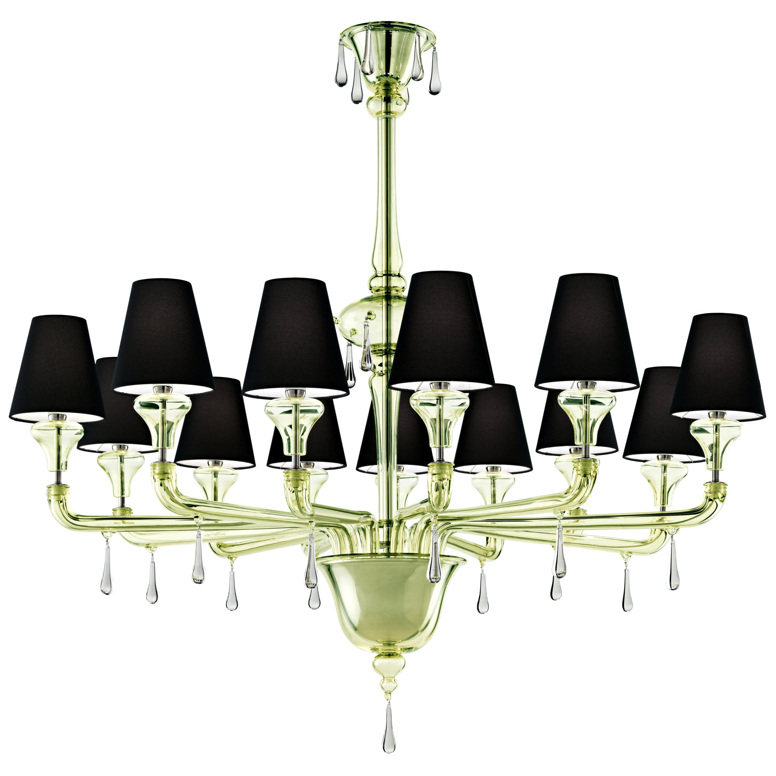 Green (Liquid Citron_EL) Nevada 5549 13 Chandelier in Glass with Black Shade, by Barovier&Toso
