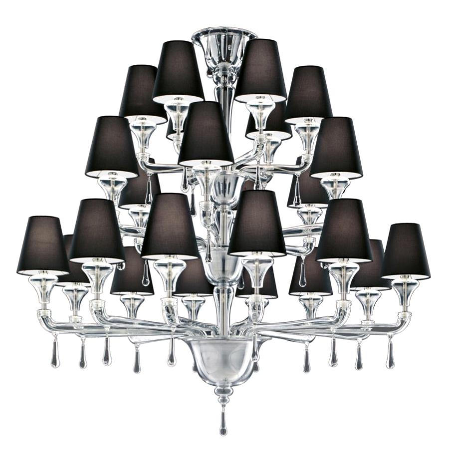 Clear (Crystal_CC) Nevada 5549 24 Chandelier in Glass with Black Shade, by Barovier&Toso