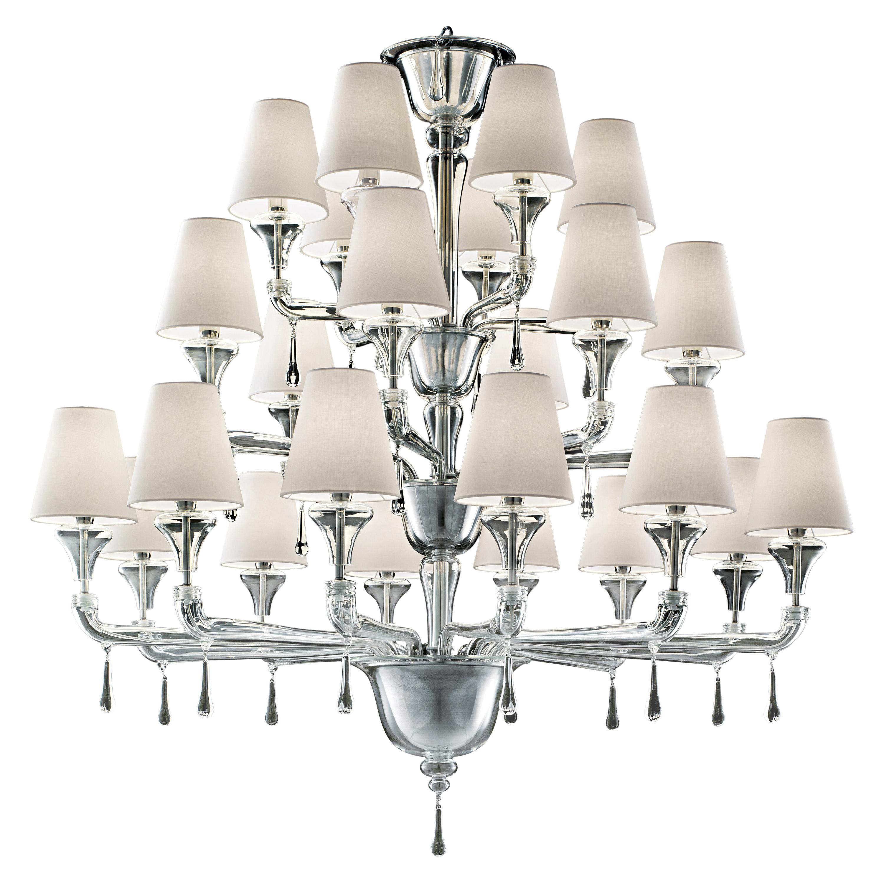 Clear (Crystal_CC) Nevada 5549 24 Chandelier in Glass with White Shade, by Barovier&Toso