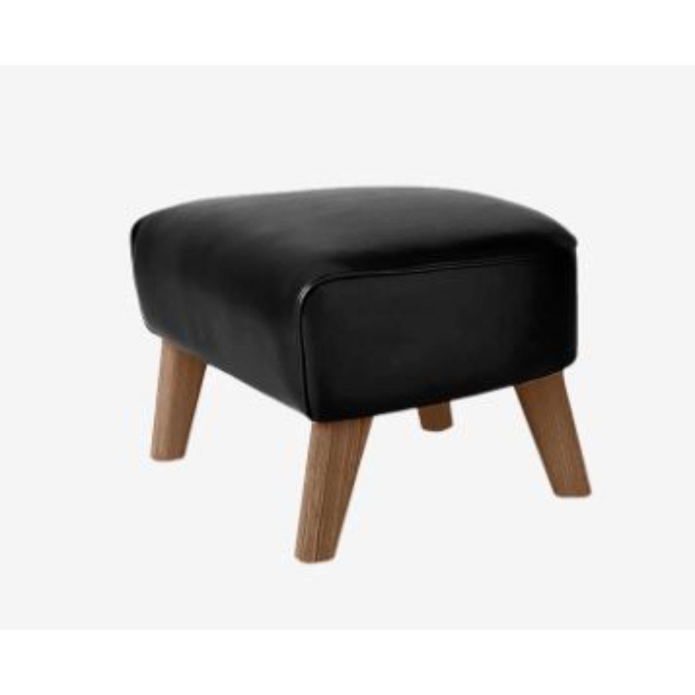 Nevada black 0500S my own chair footsool by Lassen
Dimensions: D 58 x W 56 x H 40 cm 
Materials: textile, smoked oak, 
Also available in different colors and materials. 
Weight: 18 Kg

The My Own Chair Footstool has been designed in the same