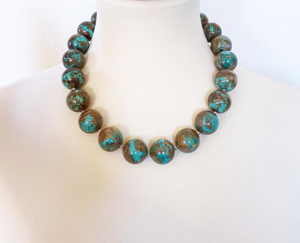 Nevada Carico Lake Turquoise 20mm Round Beaded Statement Necklace  For Sale 2