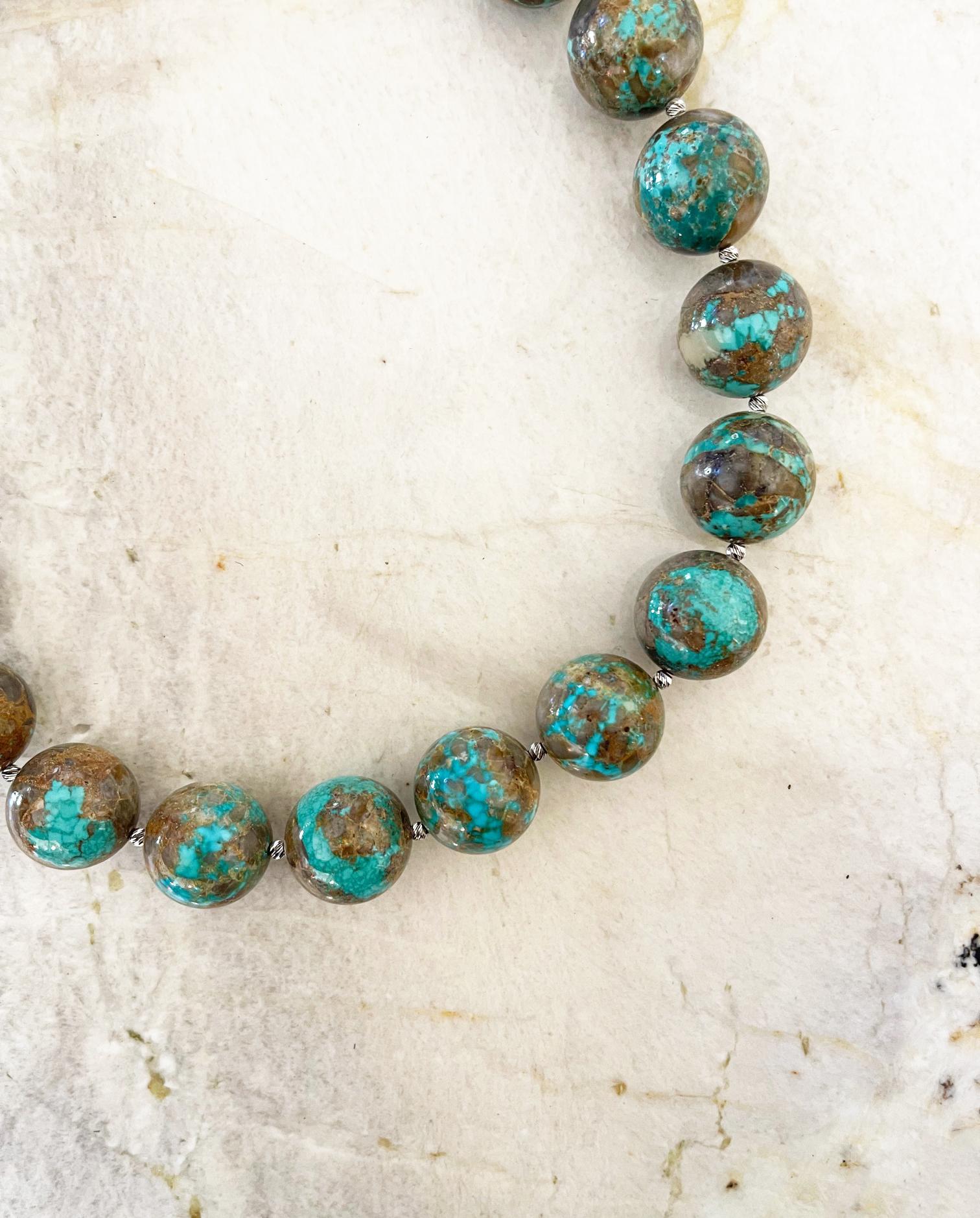 Nevada Carico Lake Turquoise 20mm Round Beaded Statement Necklace  In New Condition For Sale In Tucson, AZ