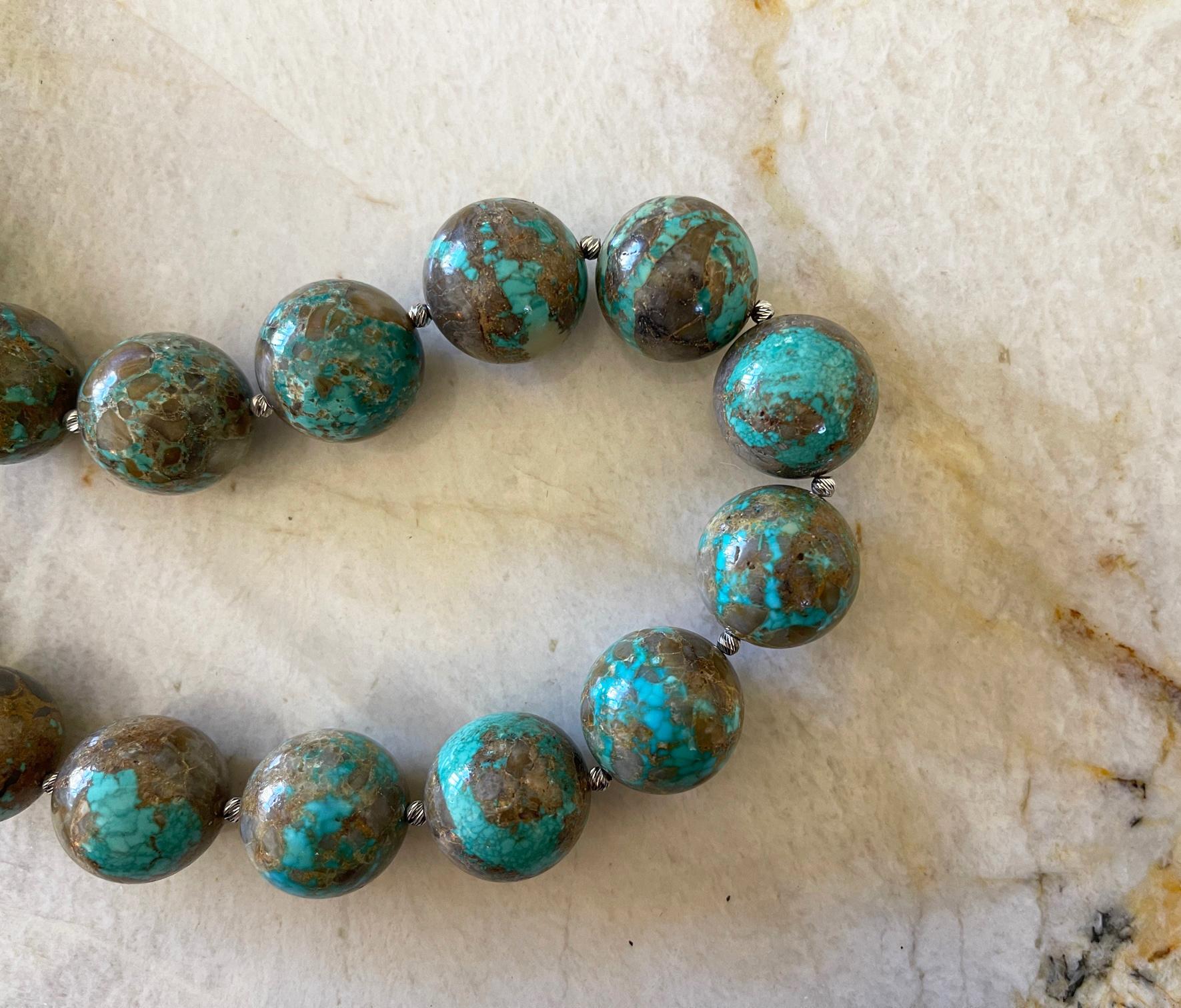 Nevada Carico Lake Turquoise 20mm Round Beaded Statement Necklace  For Sale 1