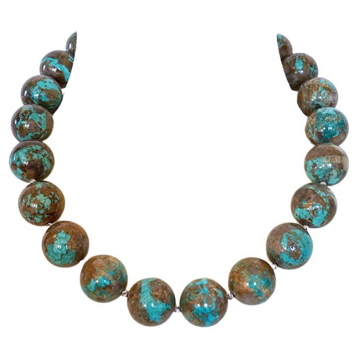 s5989 Big 20mm round blue turquoise bead necklace 24inch 