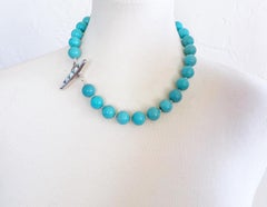 Nevada Number 8 Turquoise 14mm Round Beaded Necklace with Silver Inlay Clasp