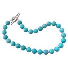 Nevada Number 8 Turquoise 14mm Round Beaded Necklace with Silver Inlay Clasp