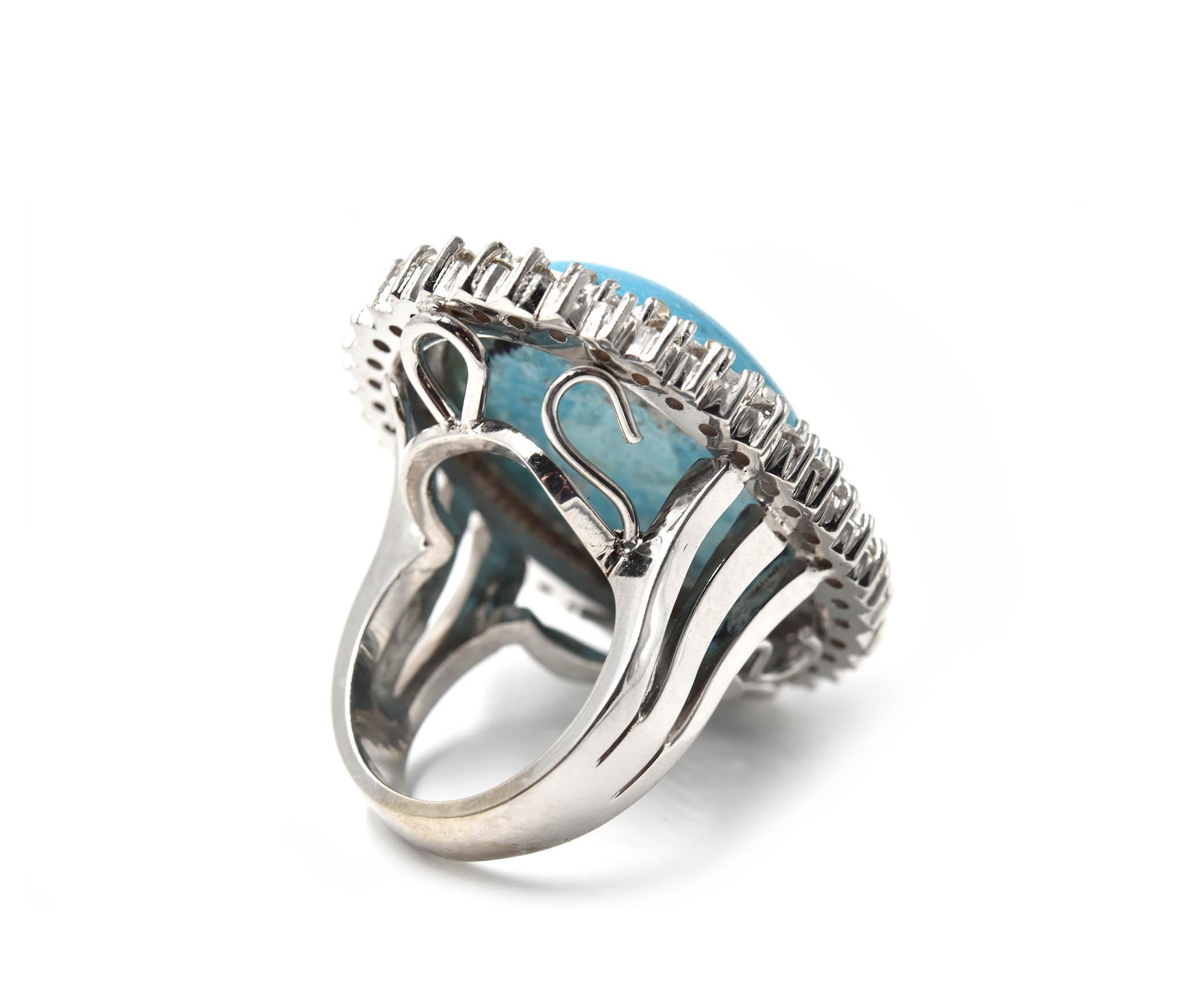 Nevada Turquoise and Diamond 14 Karat White Gold Cocktail Ring In Excellent Condition In Scottsdale, AZ