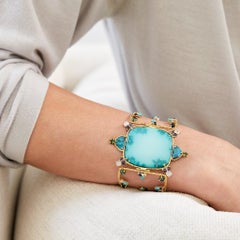 Nevada Turquoise, Black Opal, Tourmaline, Moonstone, Iolite Openwork Bracelet