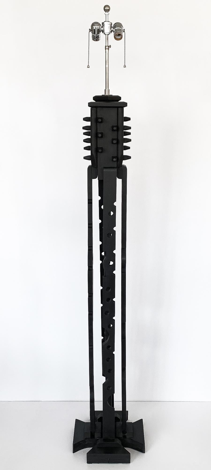 Mid-Century Modern Nevelson Style Black Painted Wood Assemblage Floor Lamp