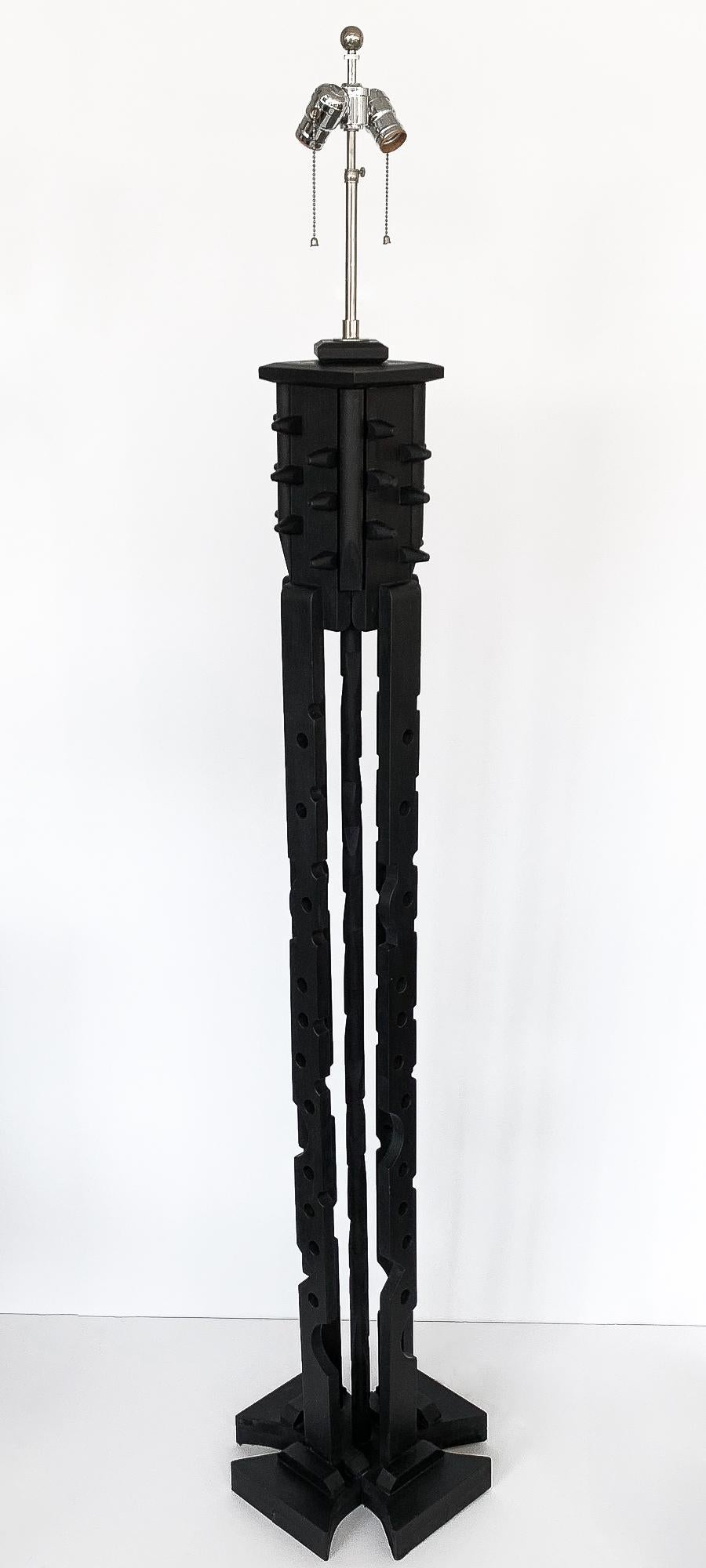American Nevelson Style Black Painted Wood Assemblage Floor Lamp
