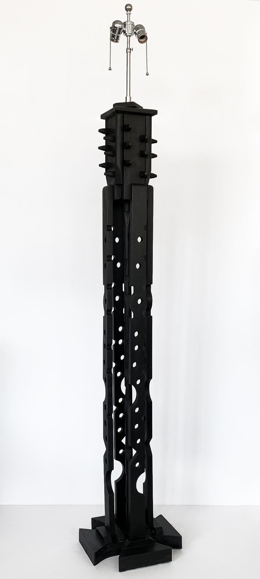 Late 20th Century Nevelson Style Black Painted Wood Assemblage Floor Lamp