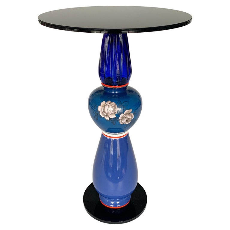 'Never before' Vintage Side Table, Made of Porcelain and Glass Top For
