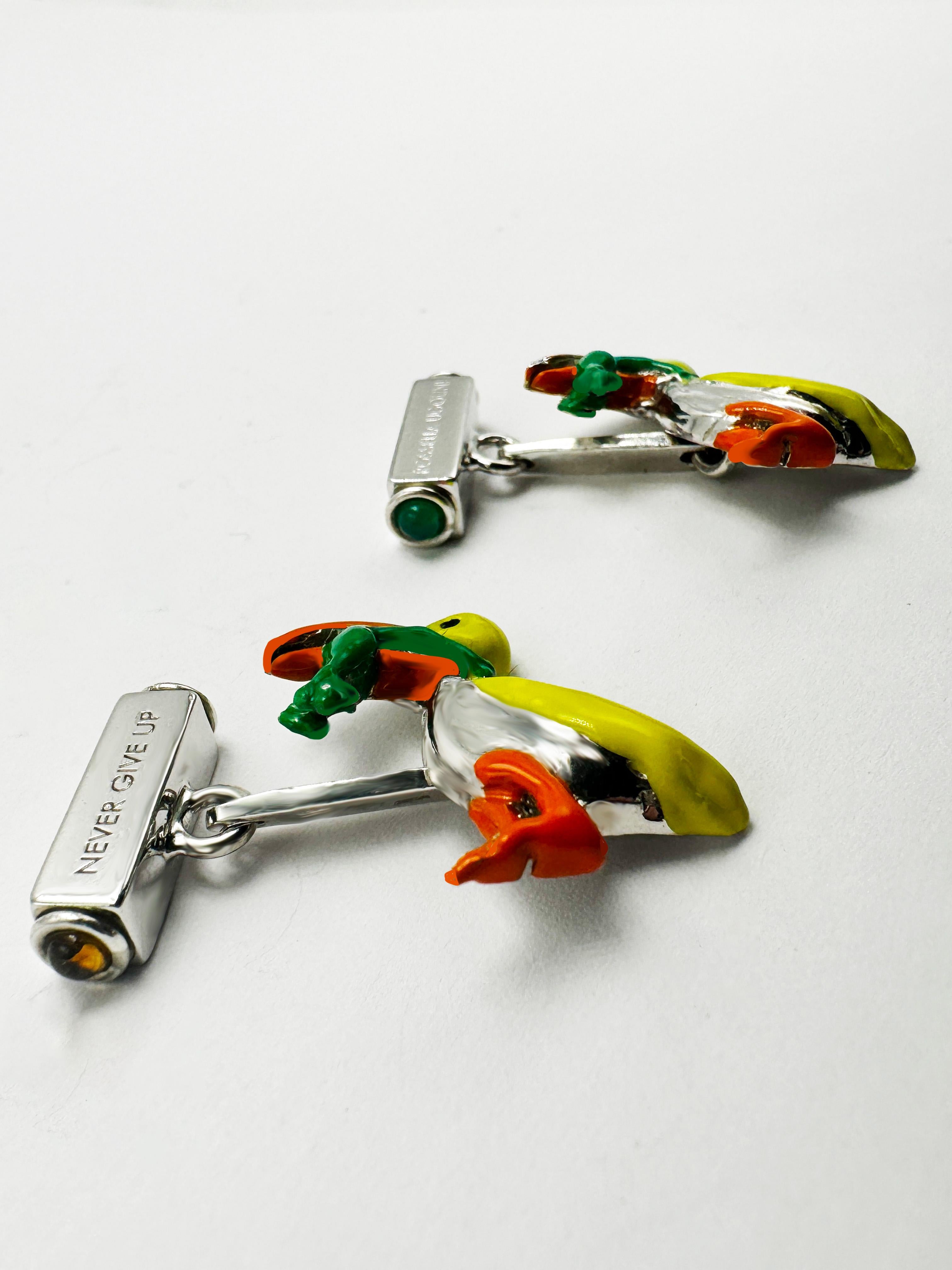 Taille cabochon Never Give Up Citrine Tourmaline Enamel Unique Rossella Ugolini Design Cufflinks en vente
