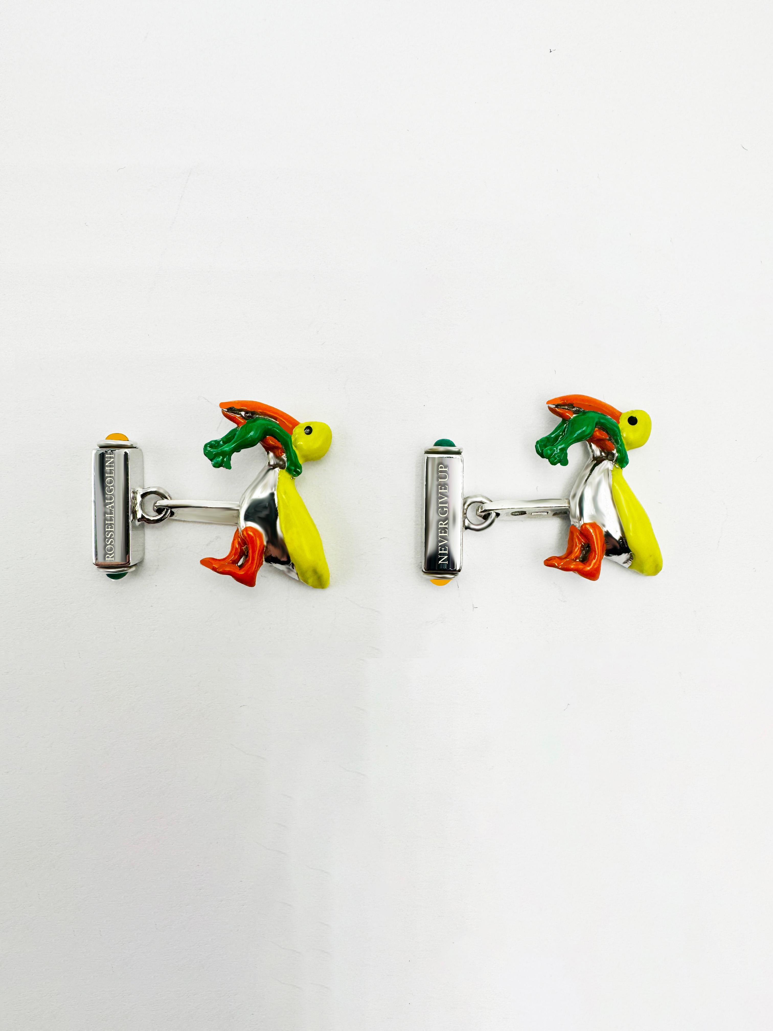 Never Give Up Citrine Tourmaline Enamel Unique Rossella Ugolini Design Cufflinks Neuf - En vente à Rome, IT