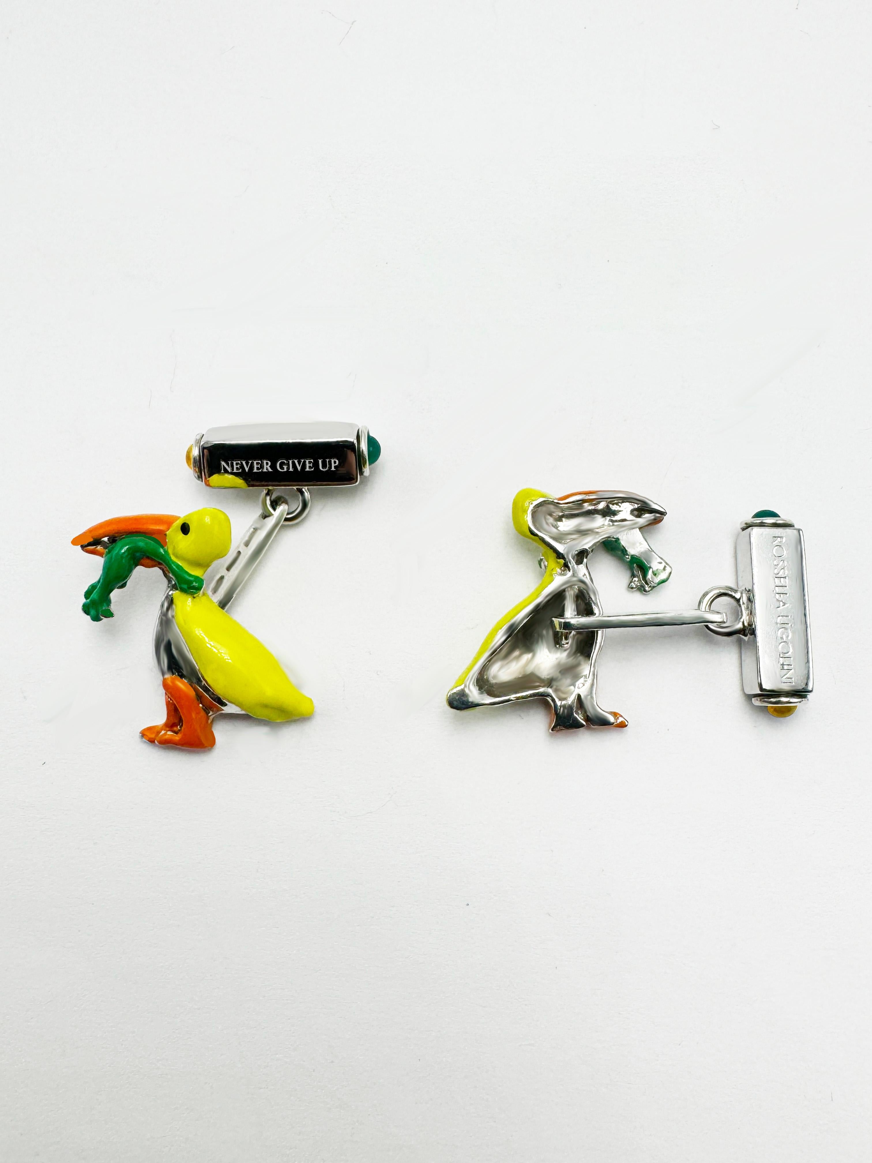 Never Give Up Citrine Tourmaline Enamel Unique Rossella Ugolini Design Cufflinks en vente 1