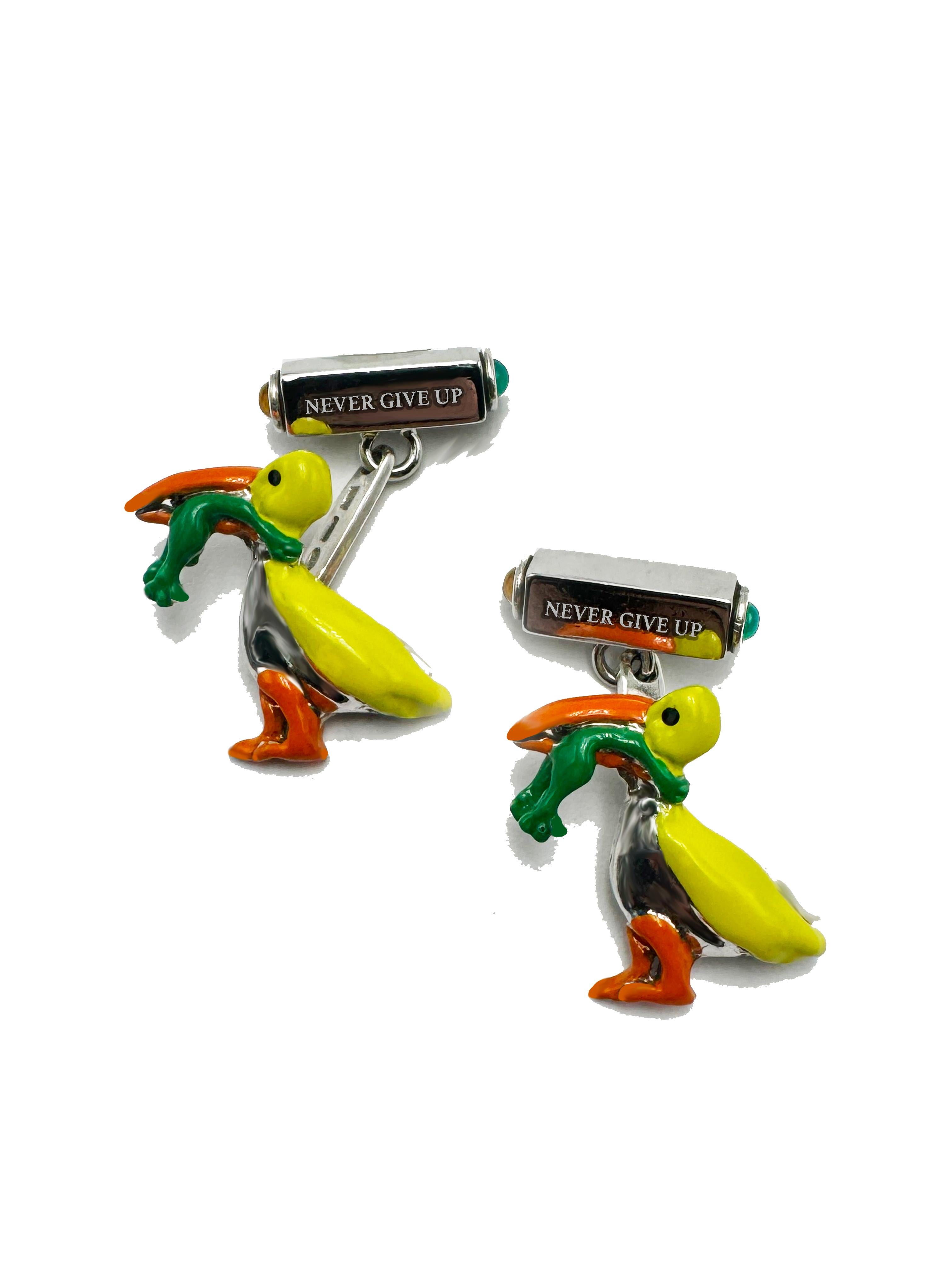 Never Give Up Citrine Tourmaline Enamel Unique Rossella Ugolini Design Cufflinks en vente 2