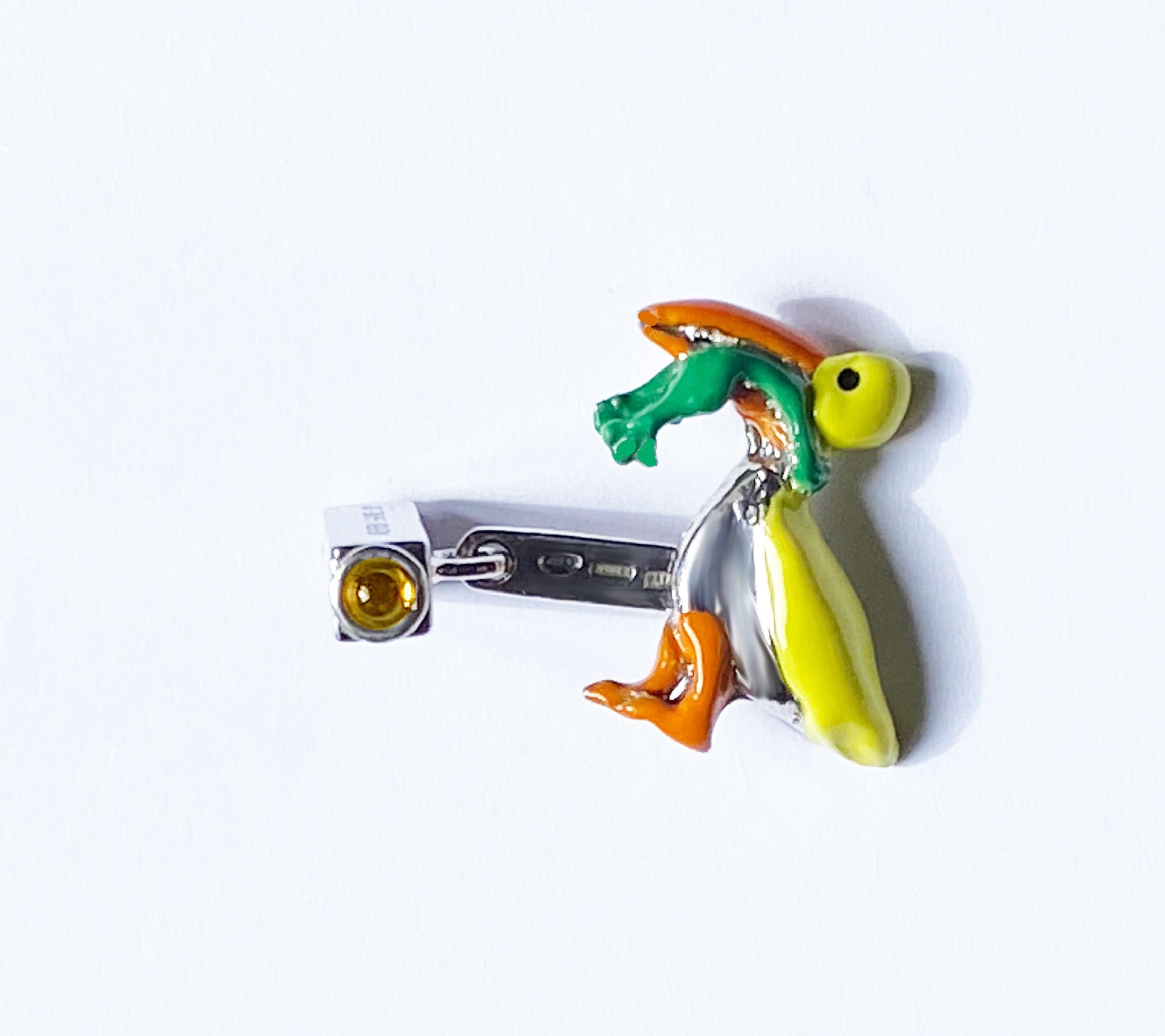 Never Give Up Citrine Tourmaline Enamel Unique Rossella Ugolini Design Cufflinks en vente 3
