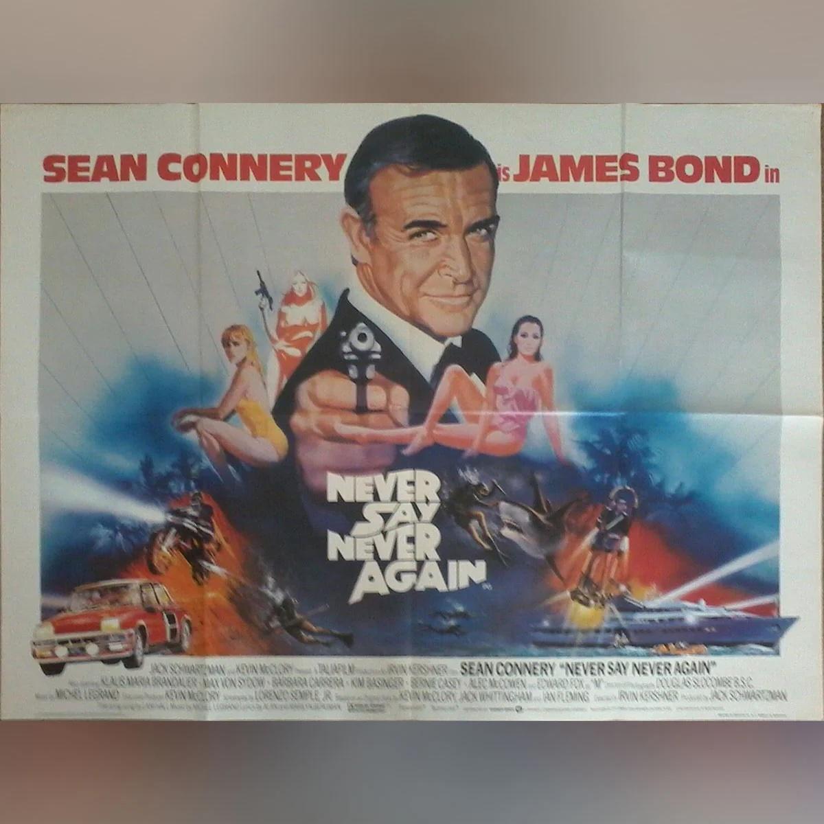 Nunca digas nunca jamás (1983)
Quad británico original (30 X 40 pulgadas)

Un agente de S.P.E.C.T.R.E. ha robado dos cabezas nucleares americanas y James Bond debe encontrar sus objetivos antes de que sean detonadas.

Se trata de un Póster de