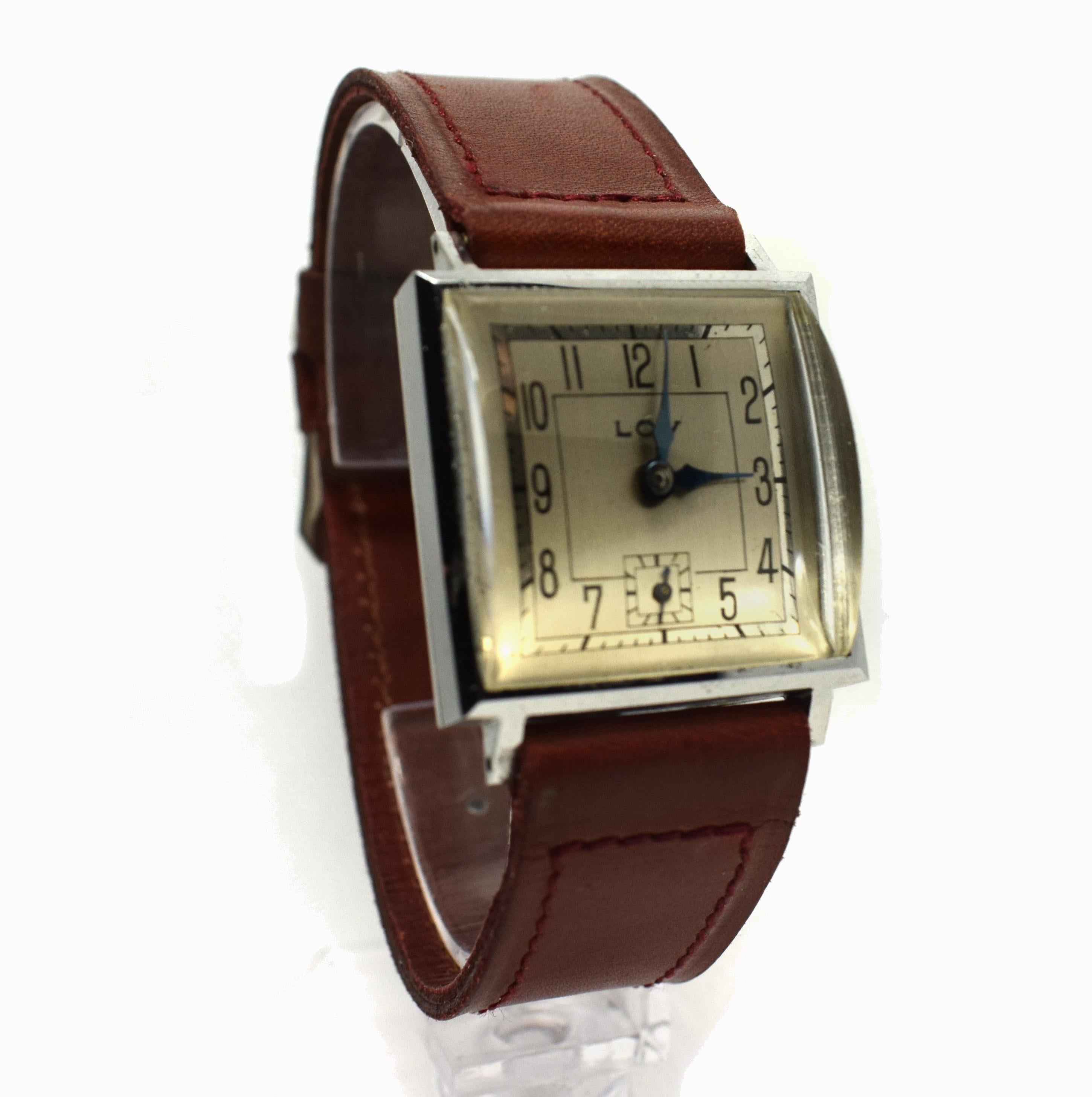 Never Used Art Deco Gents Wristwatch, 1930s, Lov 4