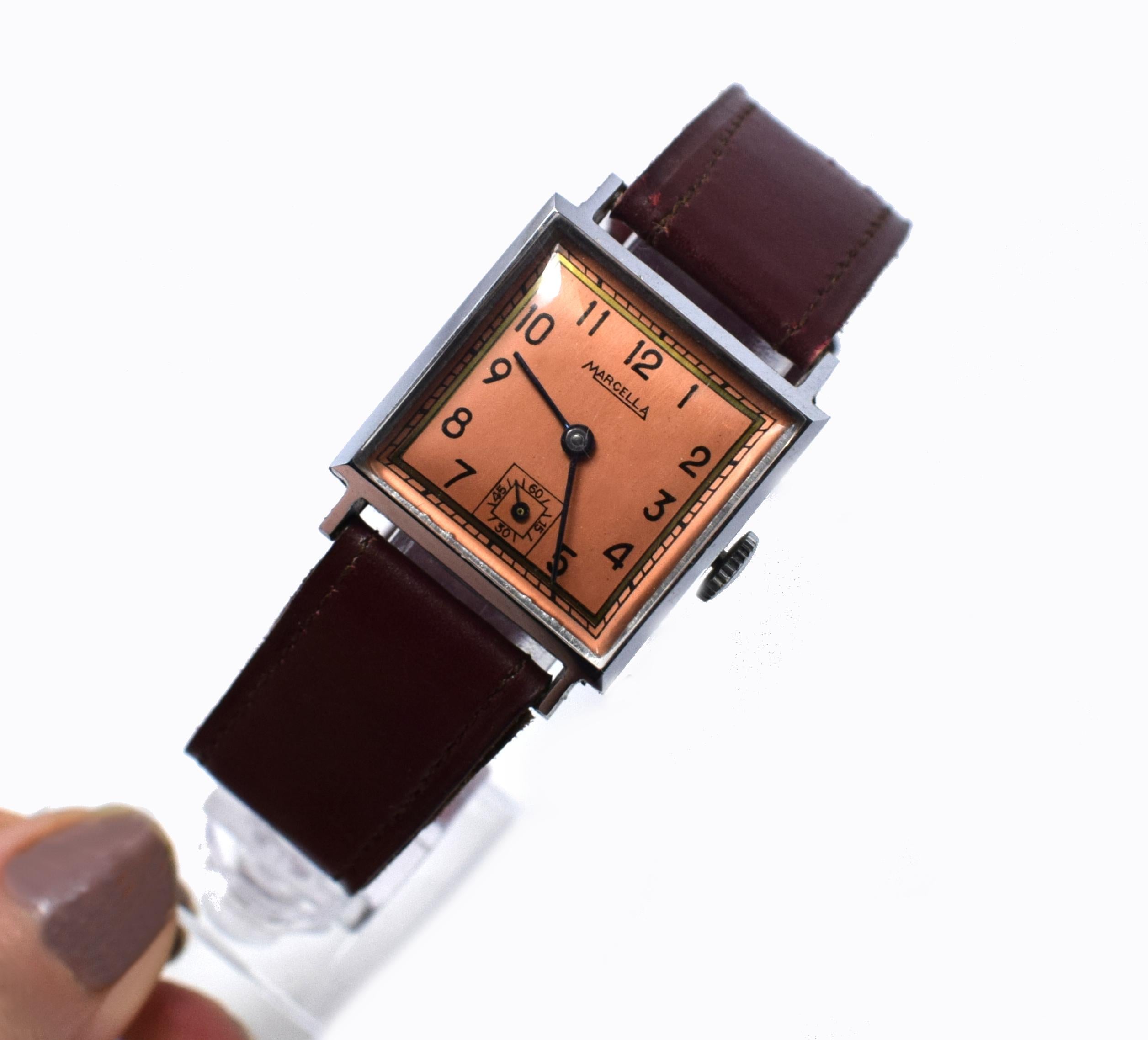 Men's Never Used Art Deco Gents Wristwatch, 1930s, Marcella