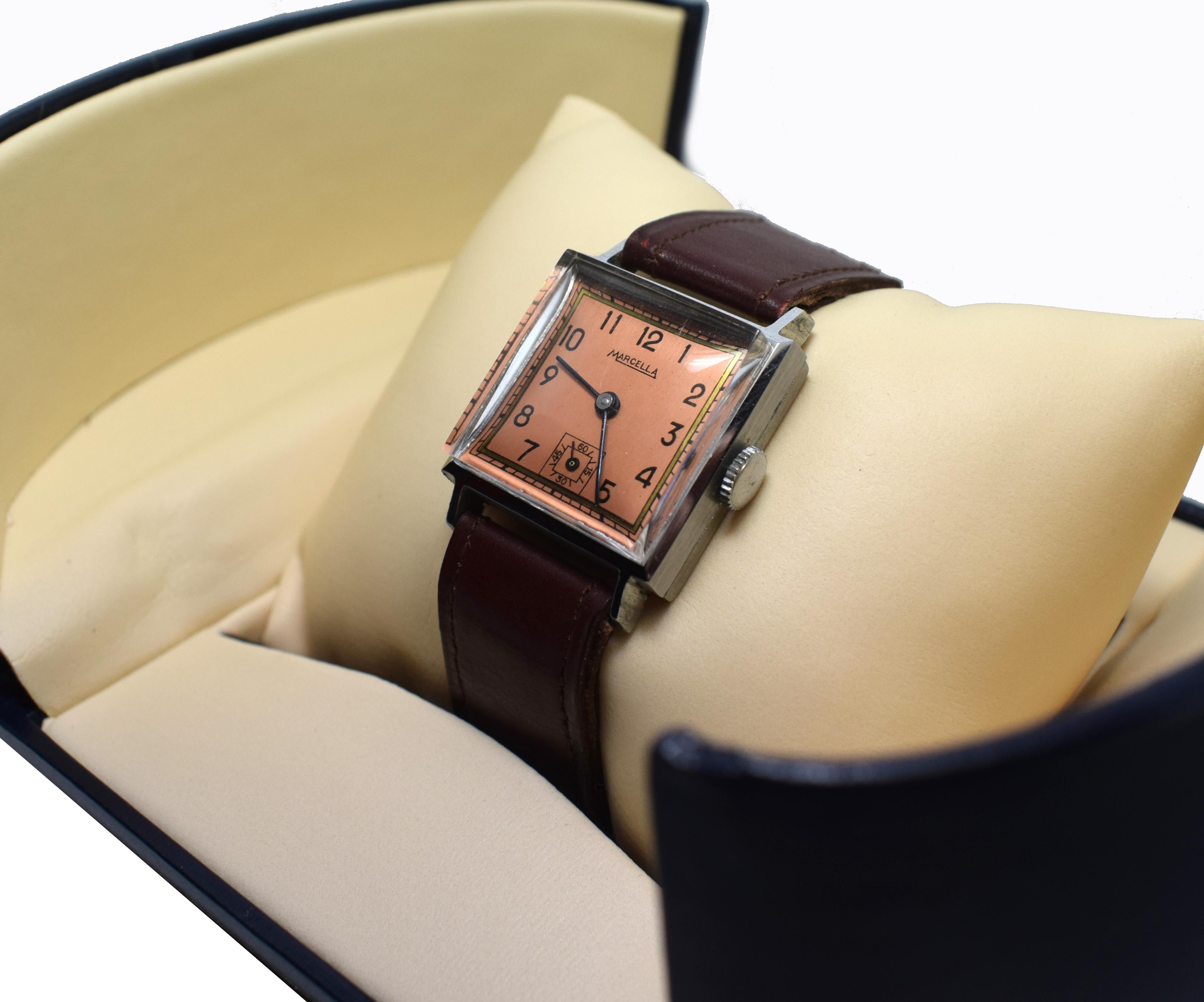 Never Used Art Deco Gents Wristwatch, 1930s, Marcella 1