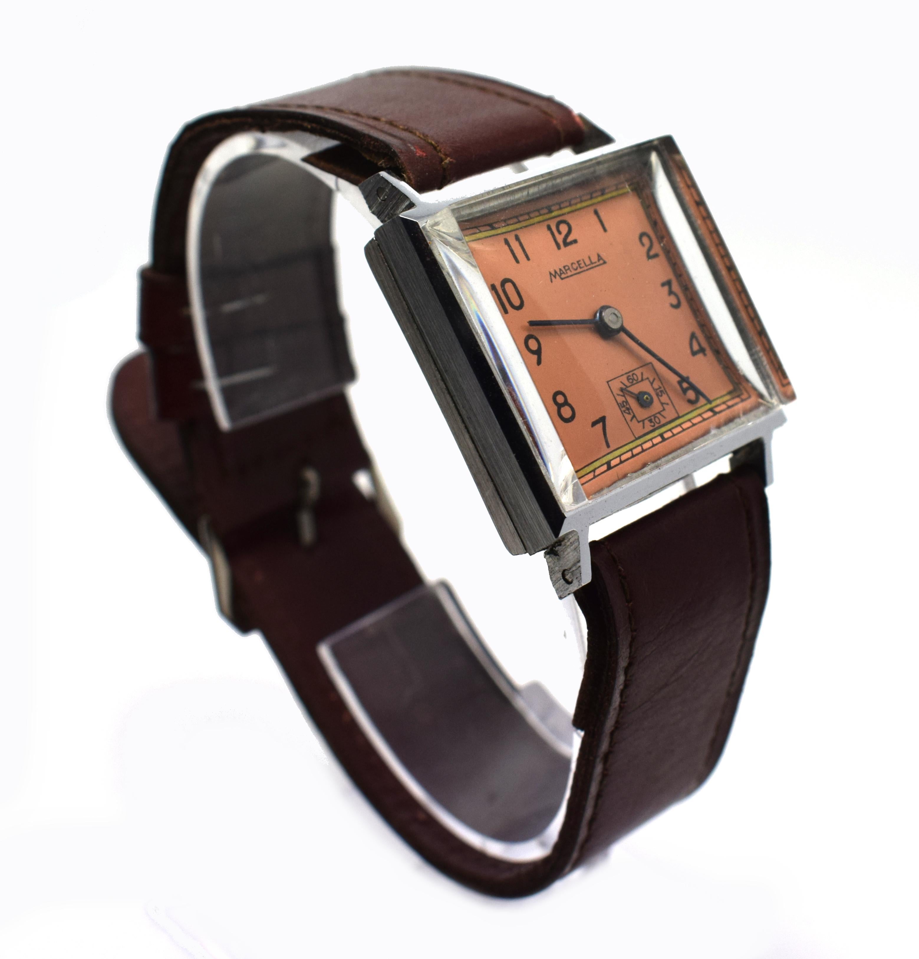 Never Used Art Deco Gents Wristwatch, 1930s, Marcella 3