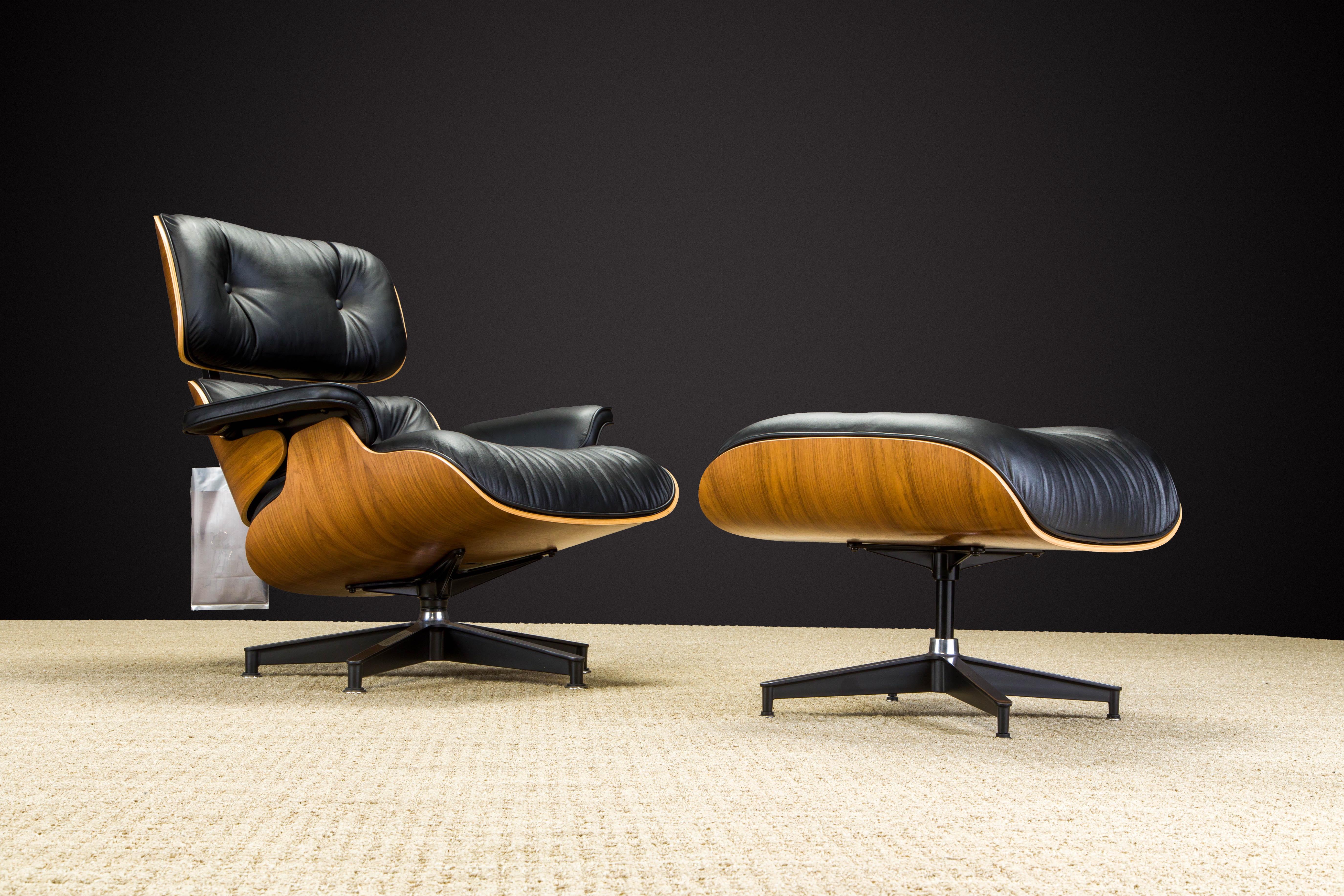 Mid-Century Modern Never-Used Charles Eames Lounge Chair and Ottoman for Herman Miller, c. 1984