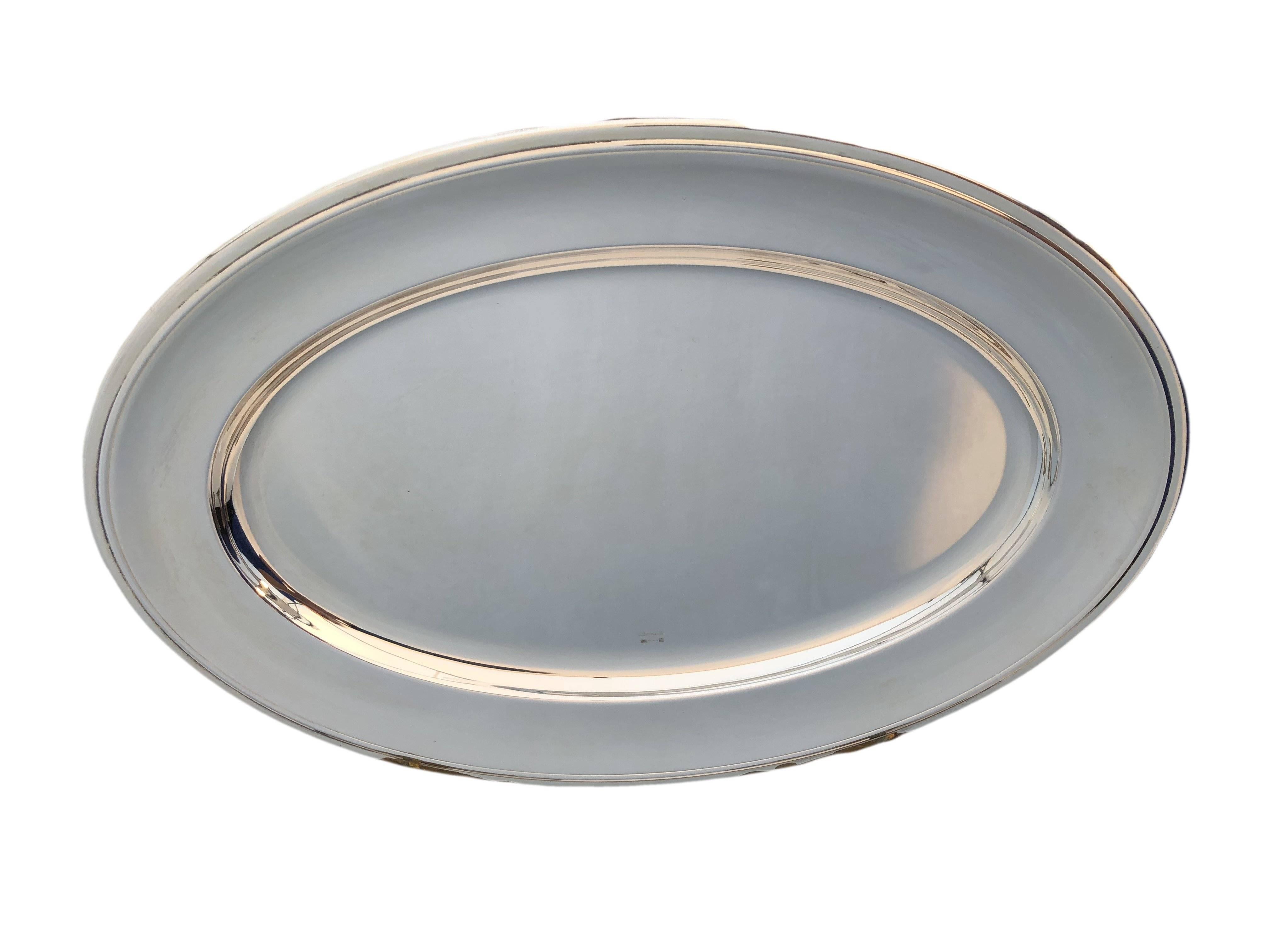 Never Used Christofle Silver Plated Oval Serving Tray in Box, Model Vibrations In Good Condition In Petaluma, CA