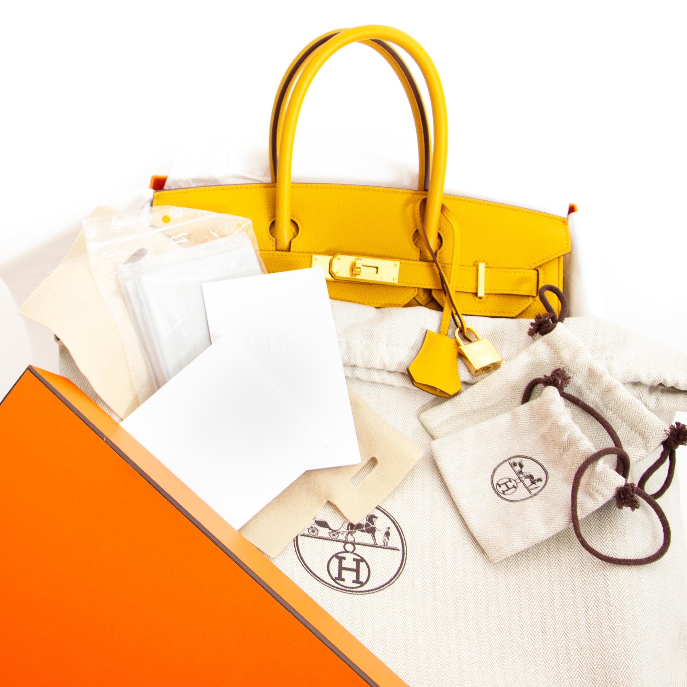 Hermes Birkin 30 Jaune Ambre Yellow Leather Gold Hardware Handbag Bag For  Sale at 1stDibs