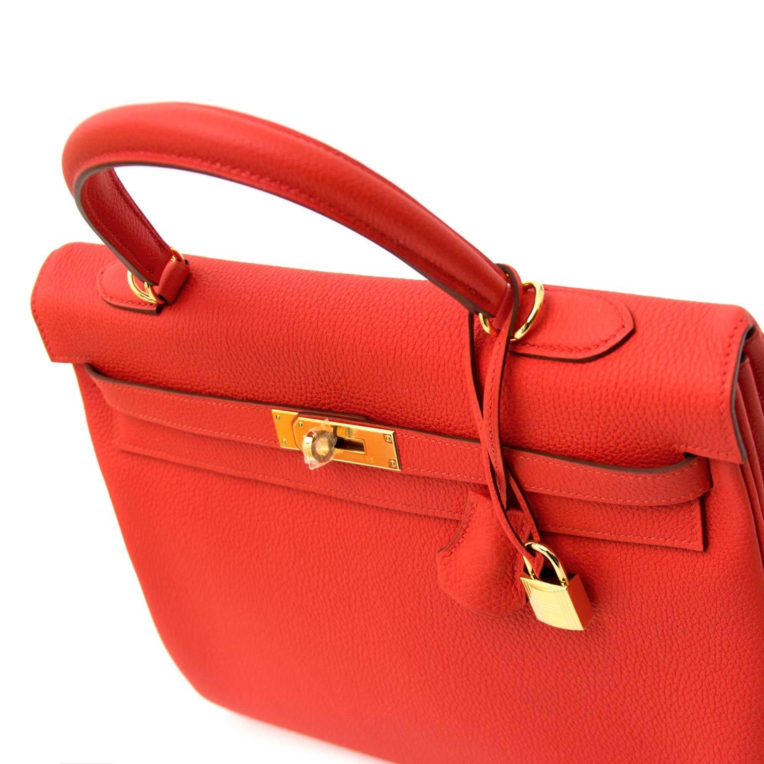 Red Hermès Kelly 35 Togo Capucine GHW Bag and Strap