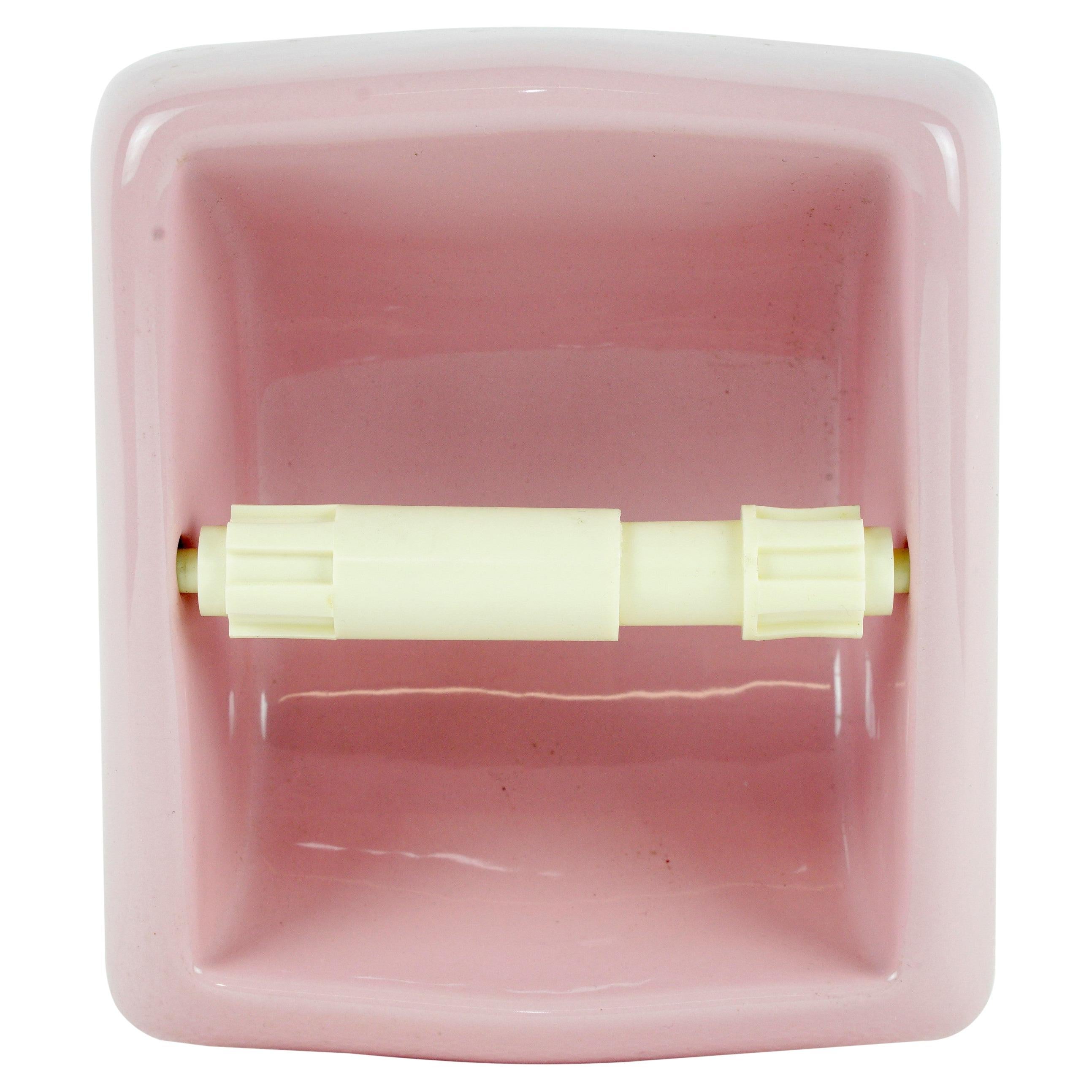 Never Used Pink Porcelain Recessed Toilet Paper Holder