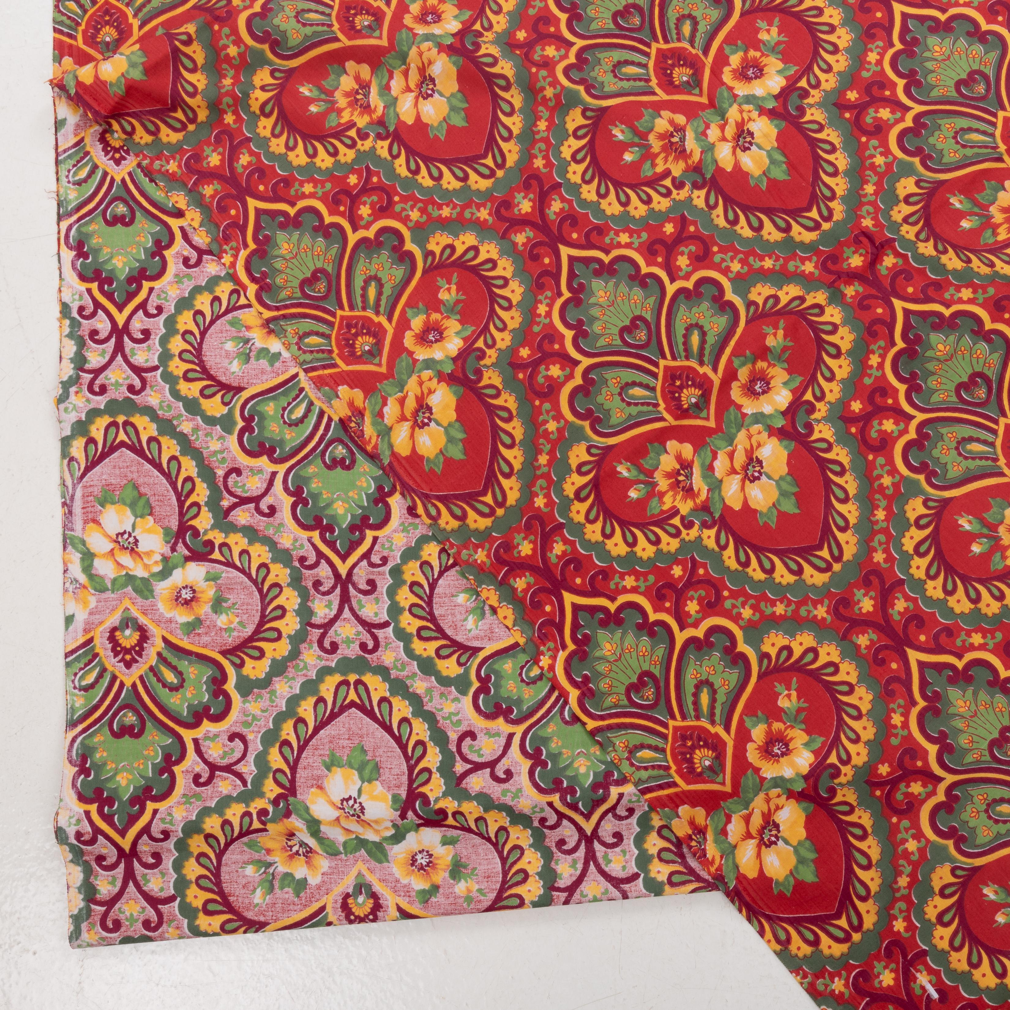 Russian Never Used Roller Printed Cotton Panel, Made for Central Asian Markets  Mid 20th For Sale