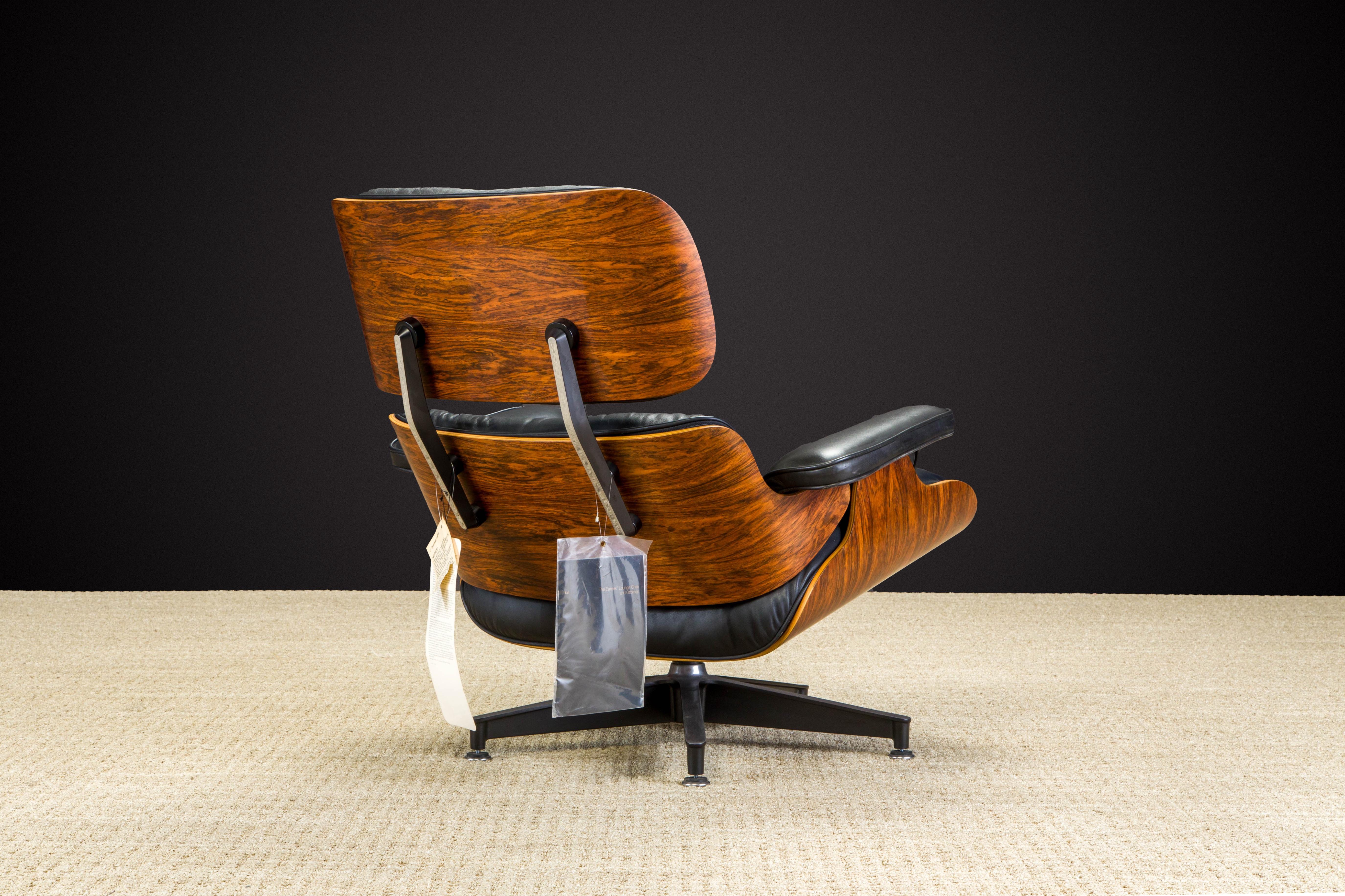 Mid-Century Modern Never-Used Rosewood Eames #670 Lounge Chair for Herman Miller, c 1979, Signed