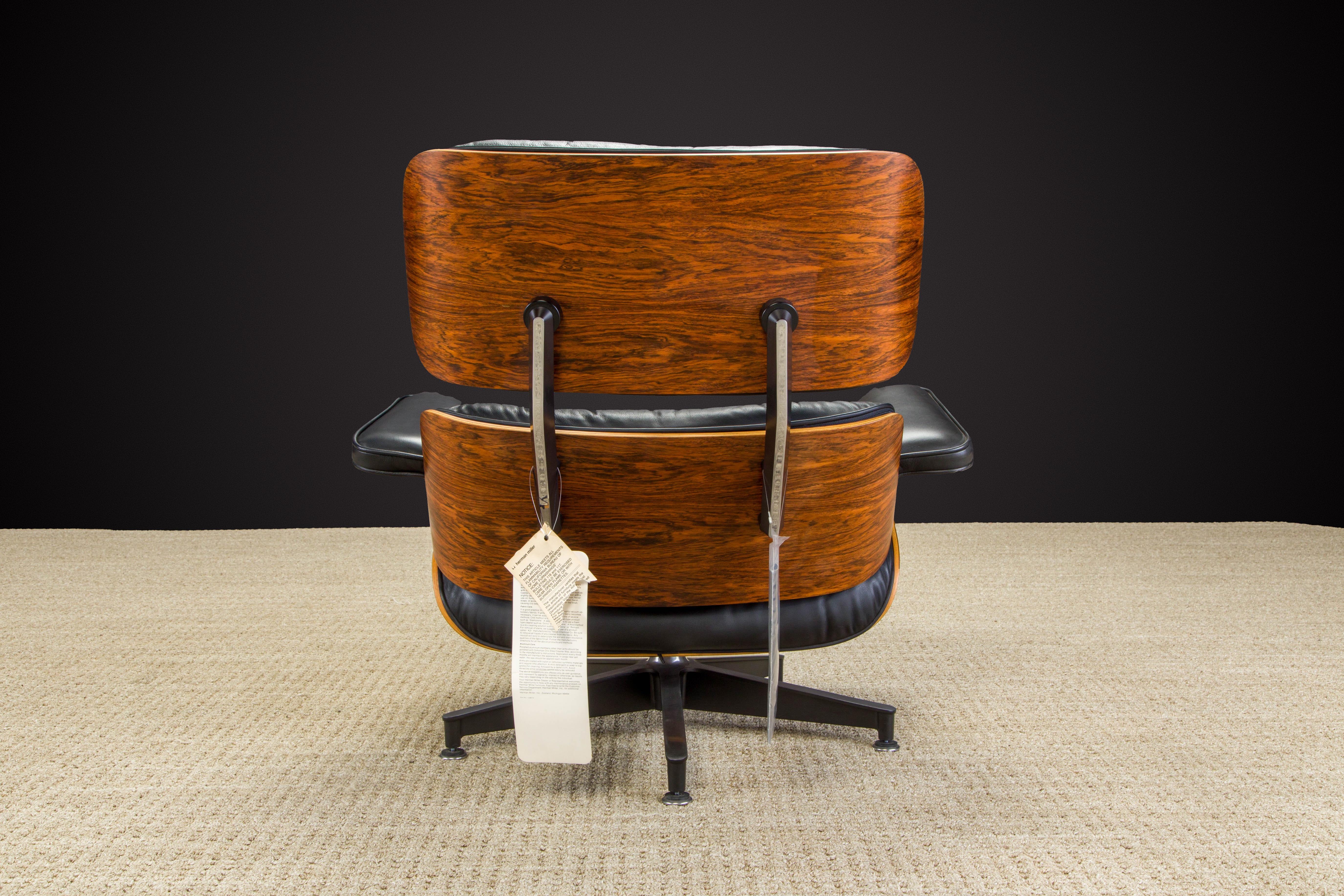 American Never-Used Rosewood Eames #670 Lounge Chair for Herman Miller, c 1979, Signed