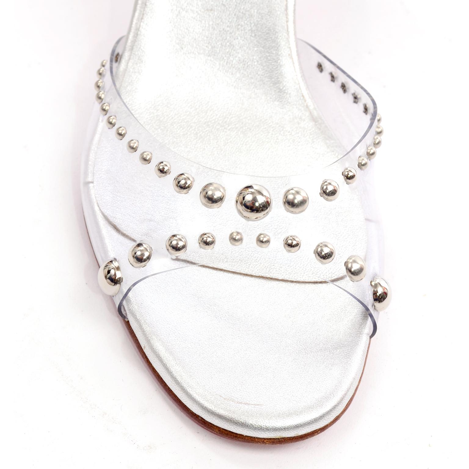Never Worn Christian Louboutin Shoes Clear Open Toe Slides w Silver Studs Sz 39 1