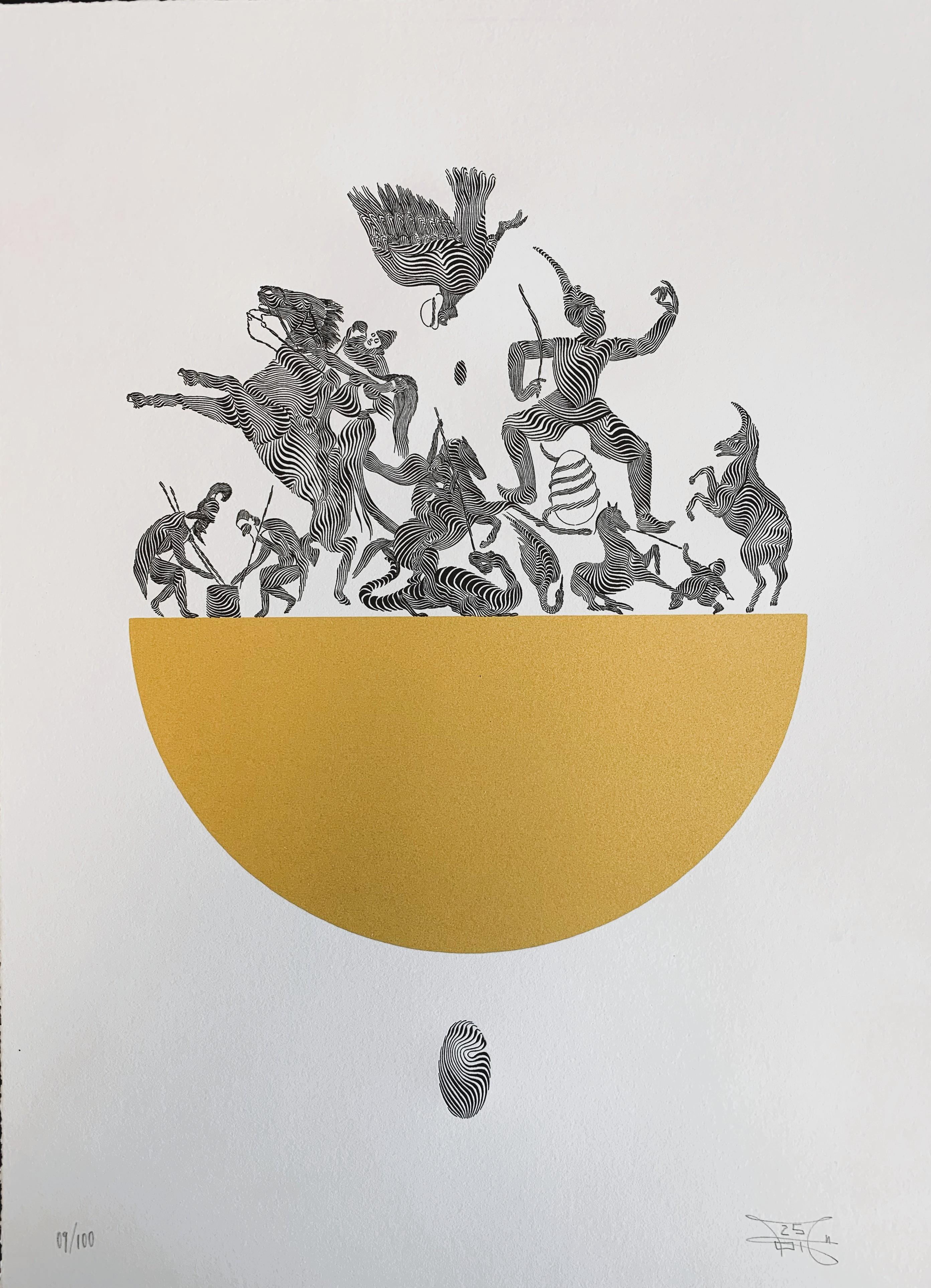 KALIYUGA Gold Screen Print + Black Letter Press Limited Edition Signed, Numbered For Sale 8