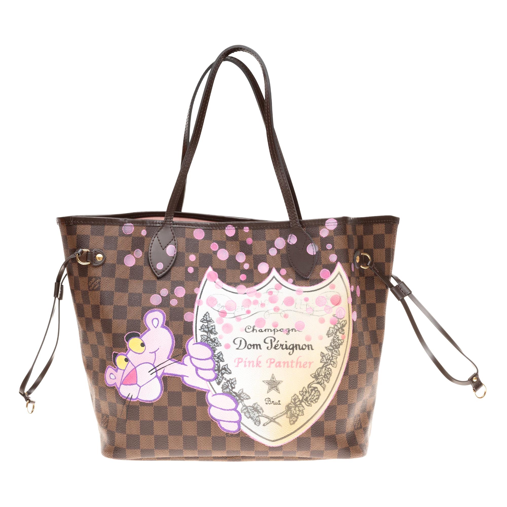 Neverfull MM handbag canvas with pouch customized "Pink Panther&Bubbles"