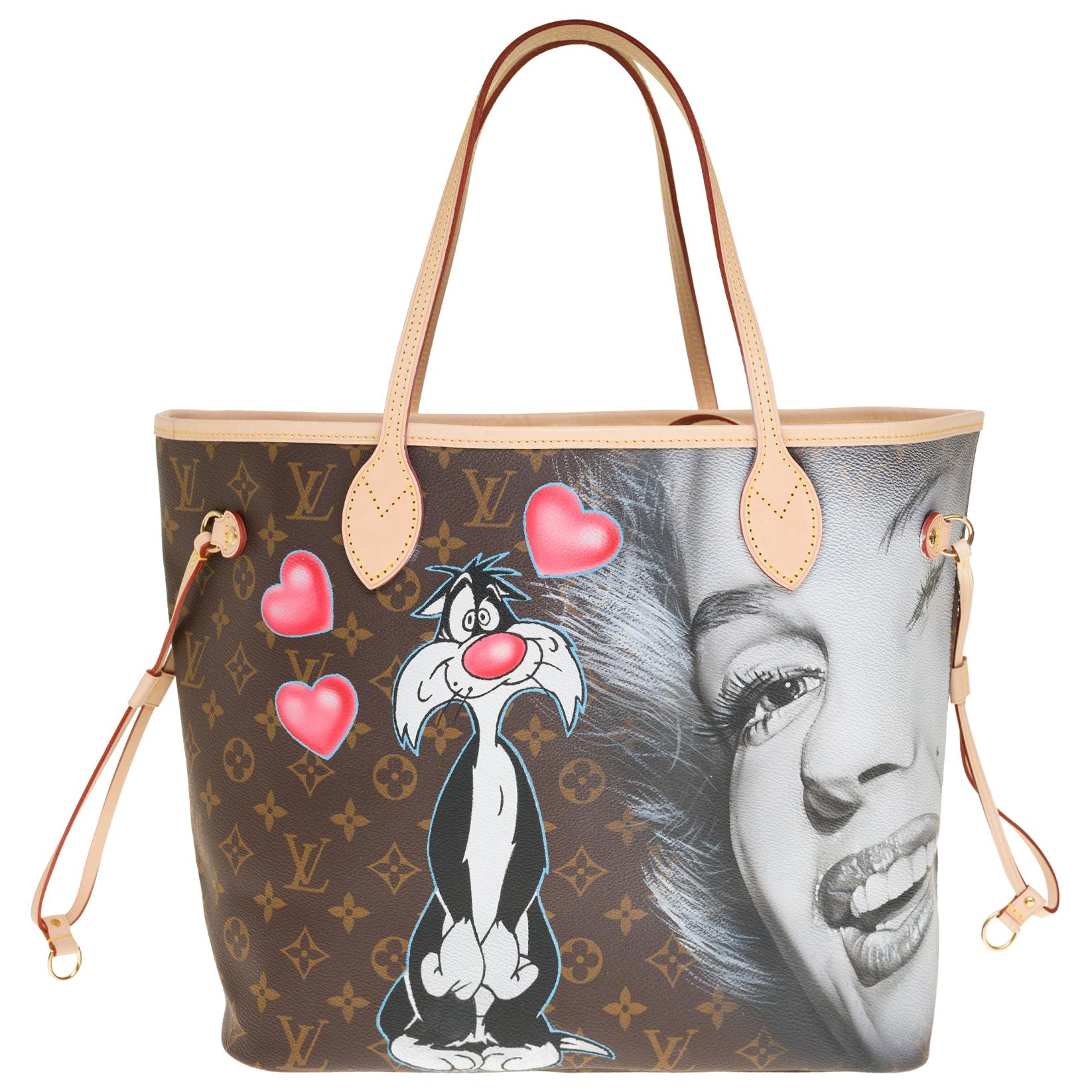 Neverfull MM handbag in Monogram canvas customized "In Love with Marilyn"