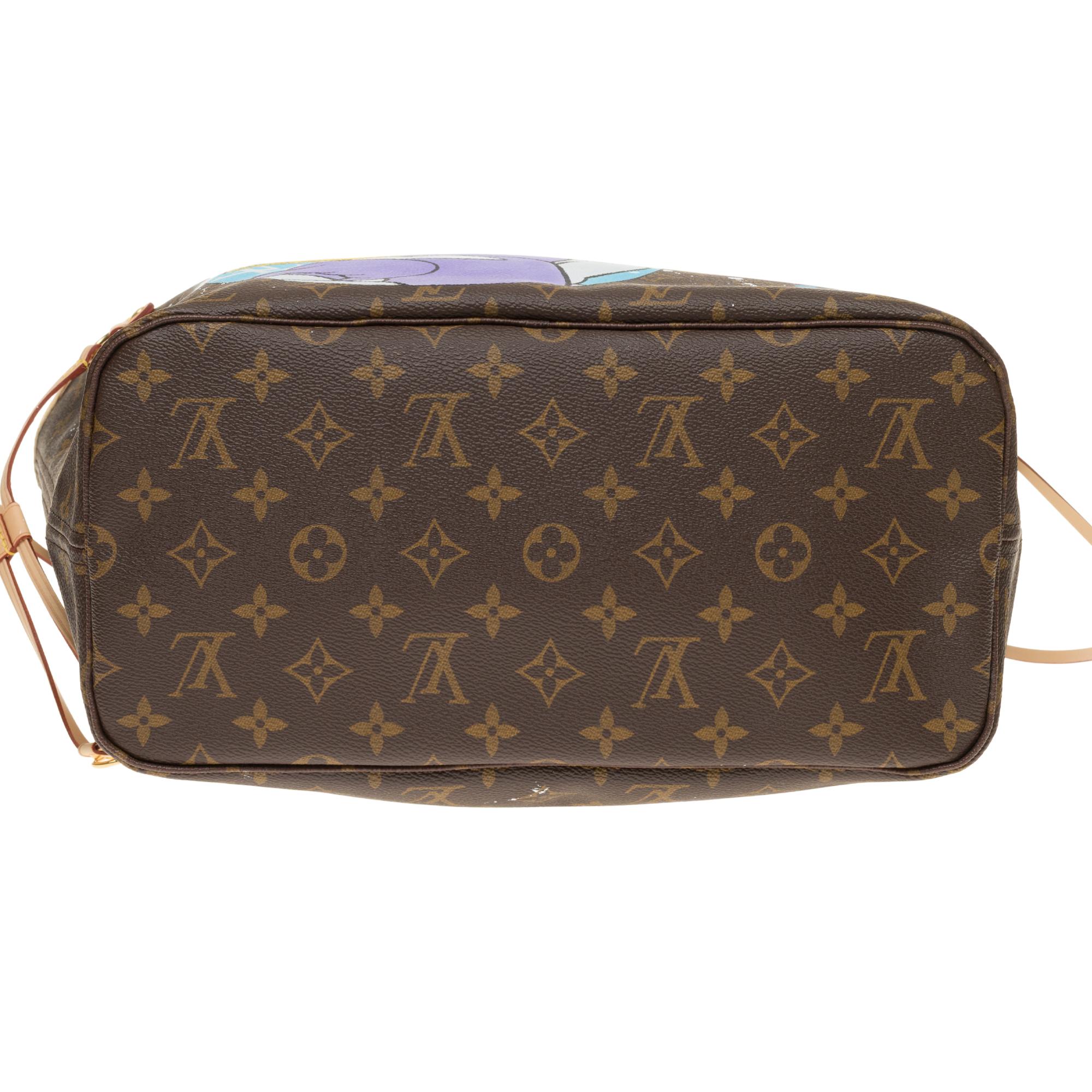 Neverfull MM handbag in Monogram canvas with pouch customized 